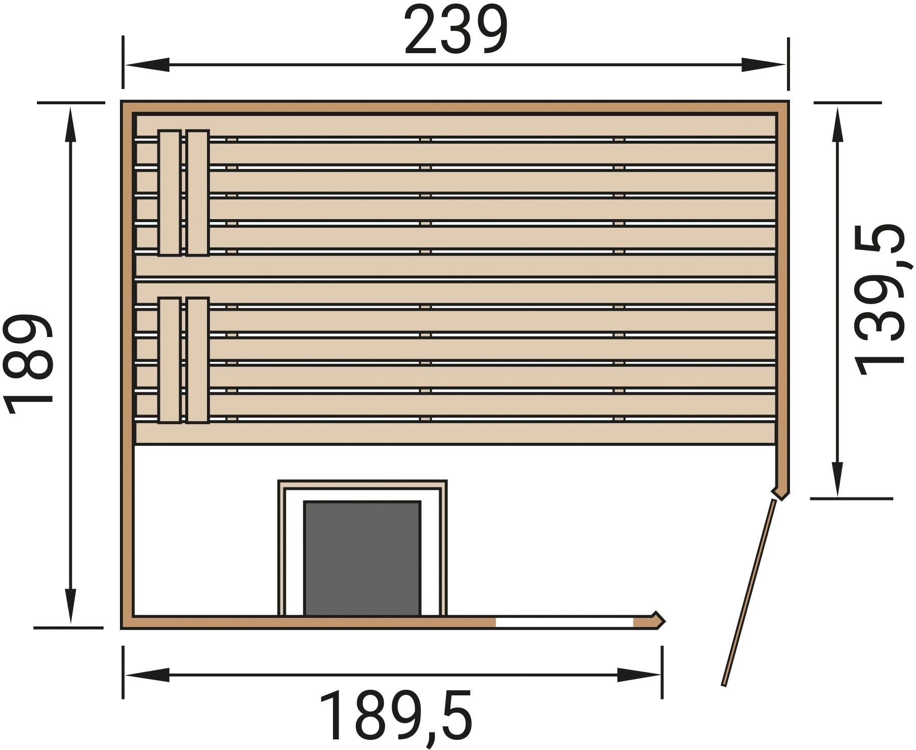 weka Sauna »Massivholzsauna VALIDA Eck 3«, Blockbohlen, Fensterlement, moderne Ganzglastür