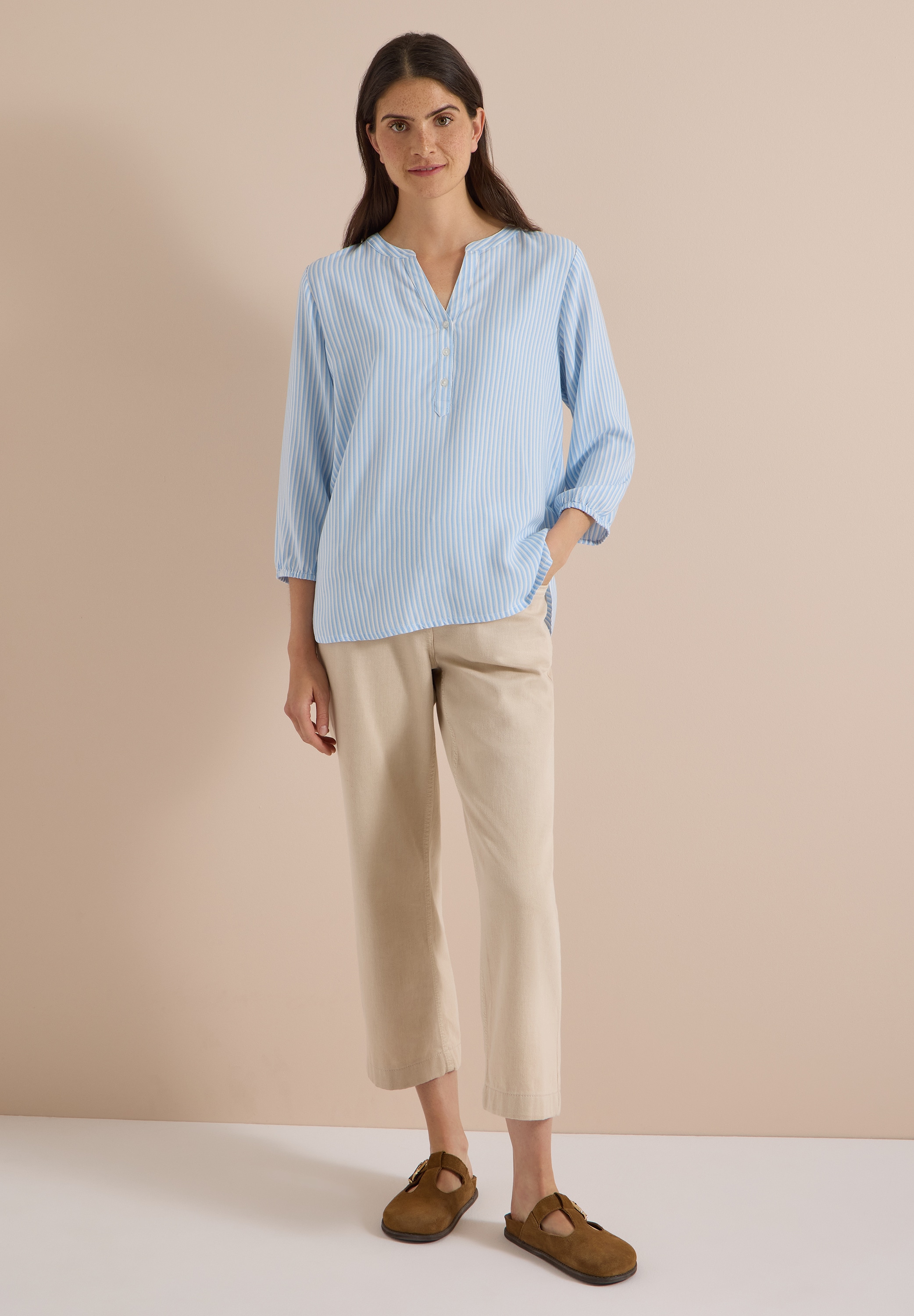 Cecil Shirtbluse mit geschlitztem Rundhalsausschnitt
