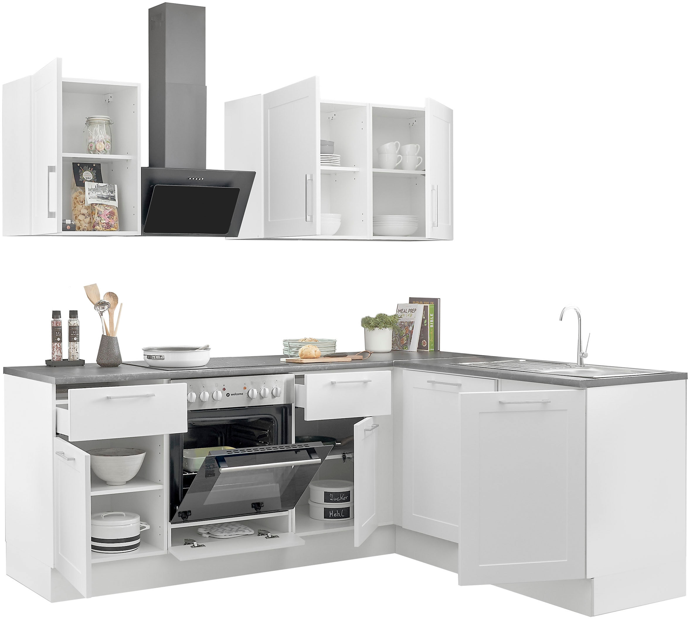 BASIC by Balculina Winkelküche »Marsi«, Stellmaße 220x175 cm, wahlweise mit E-Geräten, Soft-Close-Funktion