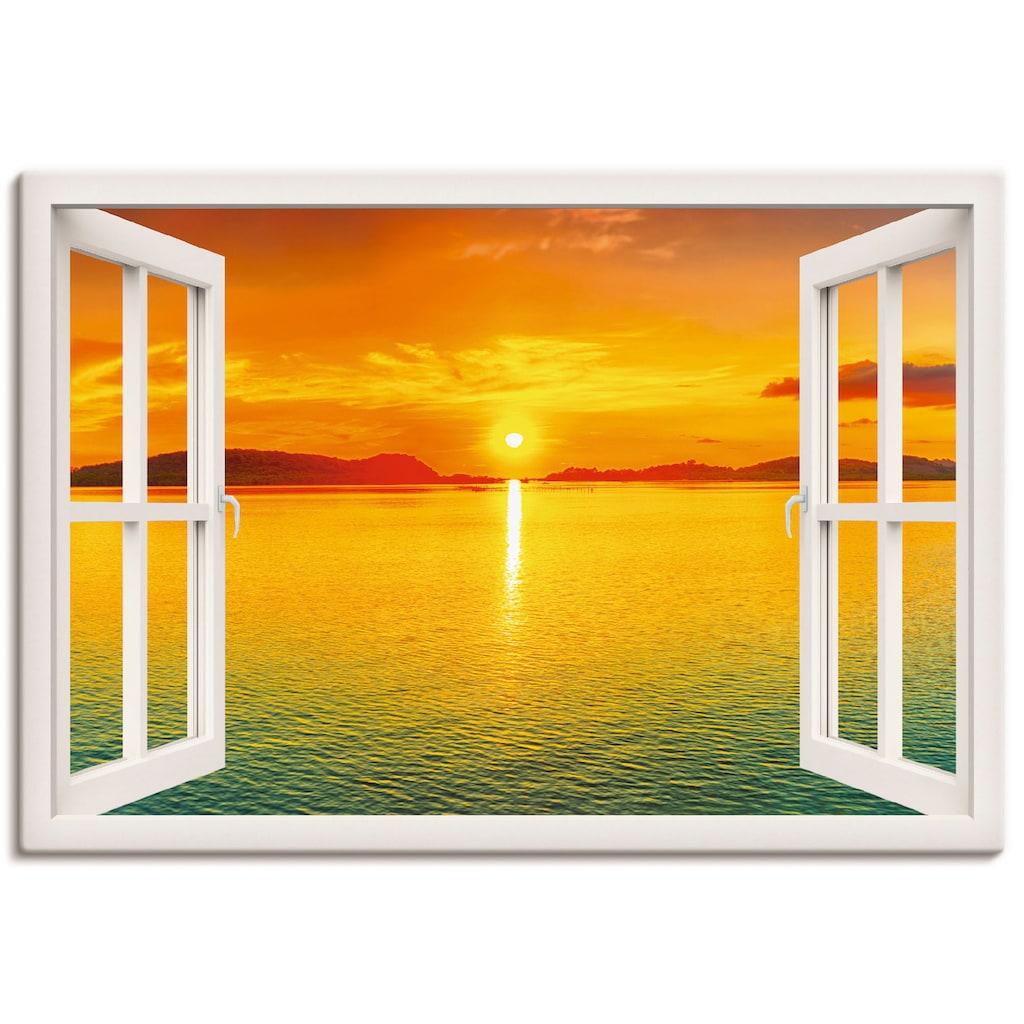 Artland Wandbild »Fensterblick - Sonnenuntergangspanorama«, Fensterblick, (1 St.)