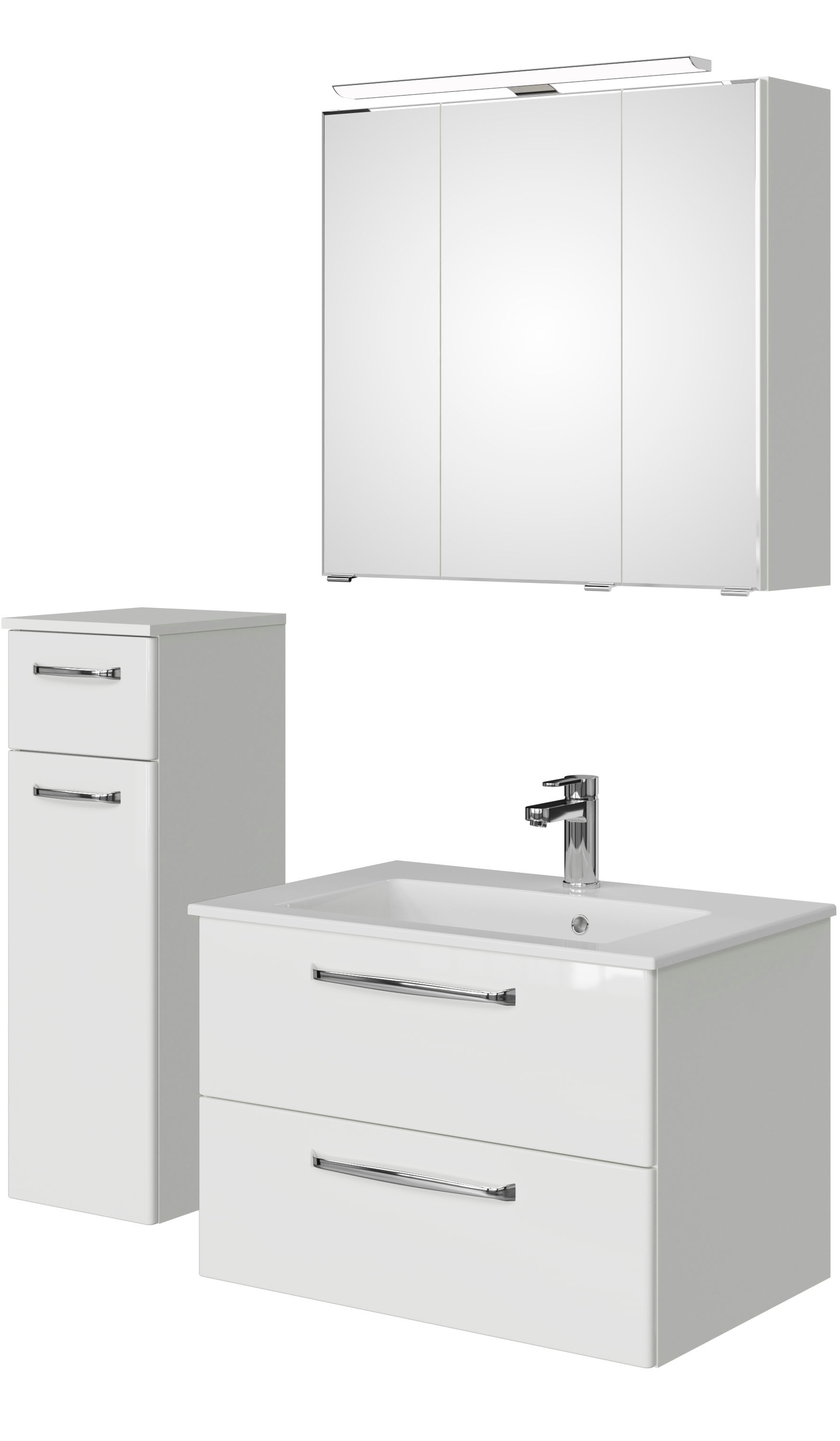 Saphir "Badmöbel-Set Trentino 3-tlg Mineralmarmorwaschtisch LED-Spiegelschrank" 4 Stk. tlg.