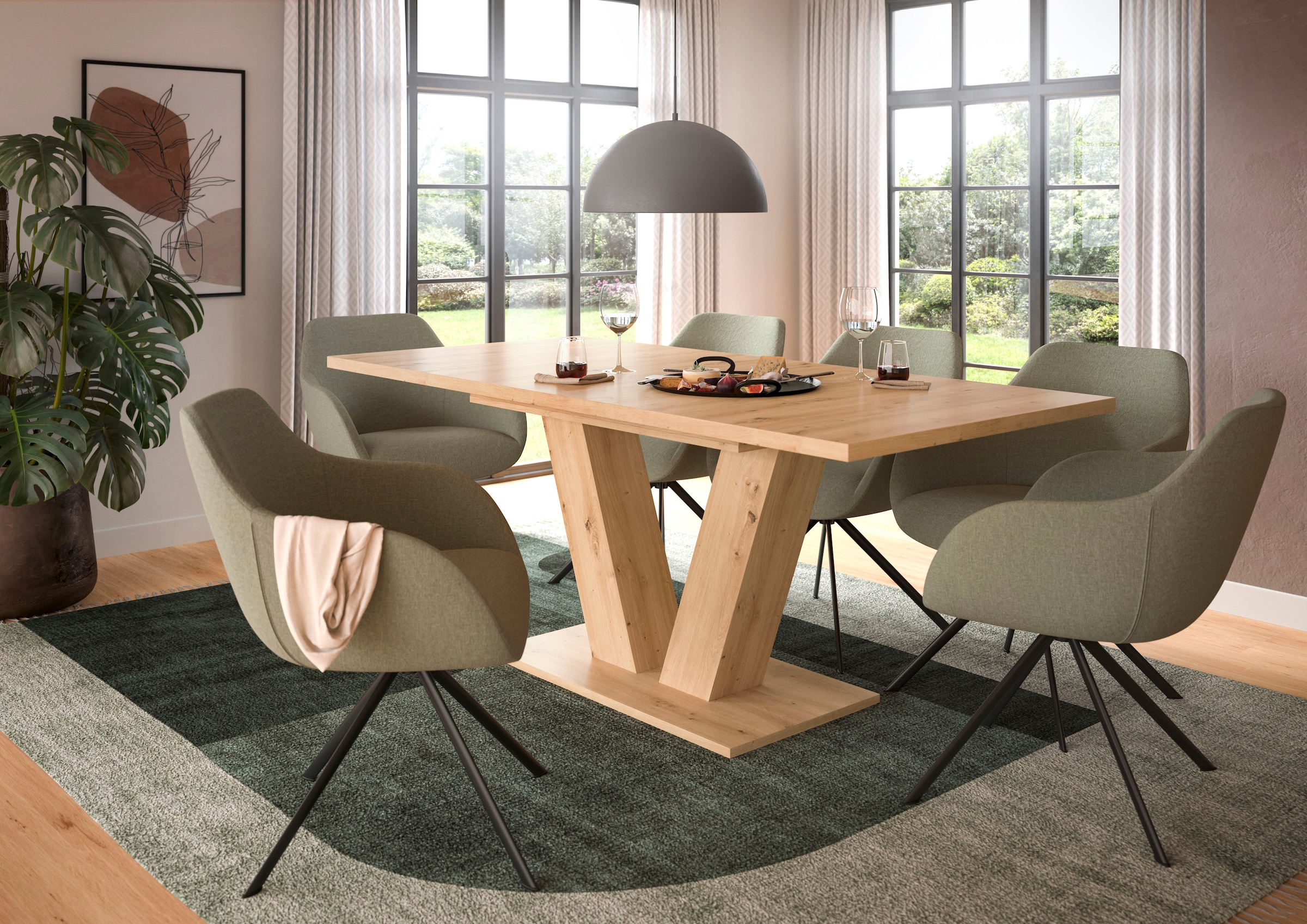 INOSIGN Esstisch »Motus, ausziehbar 150 -190 cm, inklusive 40 cm Einlegeplatte«, (Set, 1 St.), V-Gestell mit Bodenplatte, Tisch, Küchentisch, Esszimmer, Küche