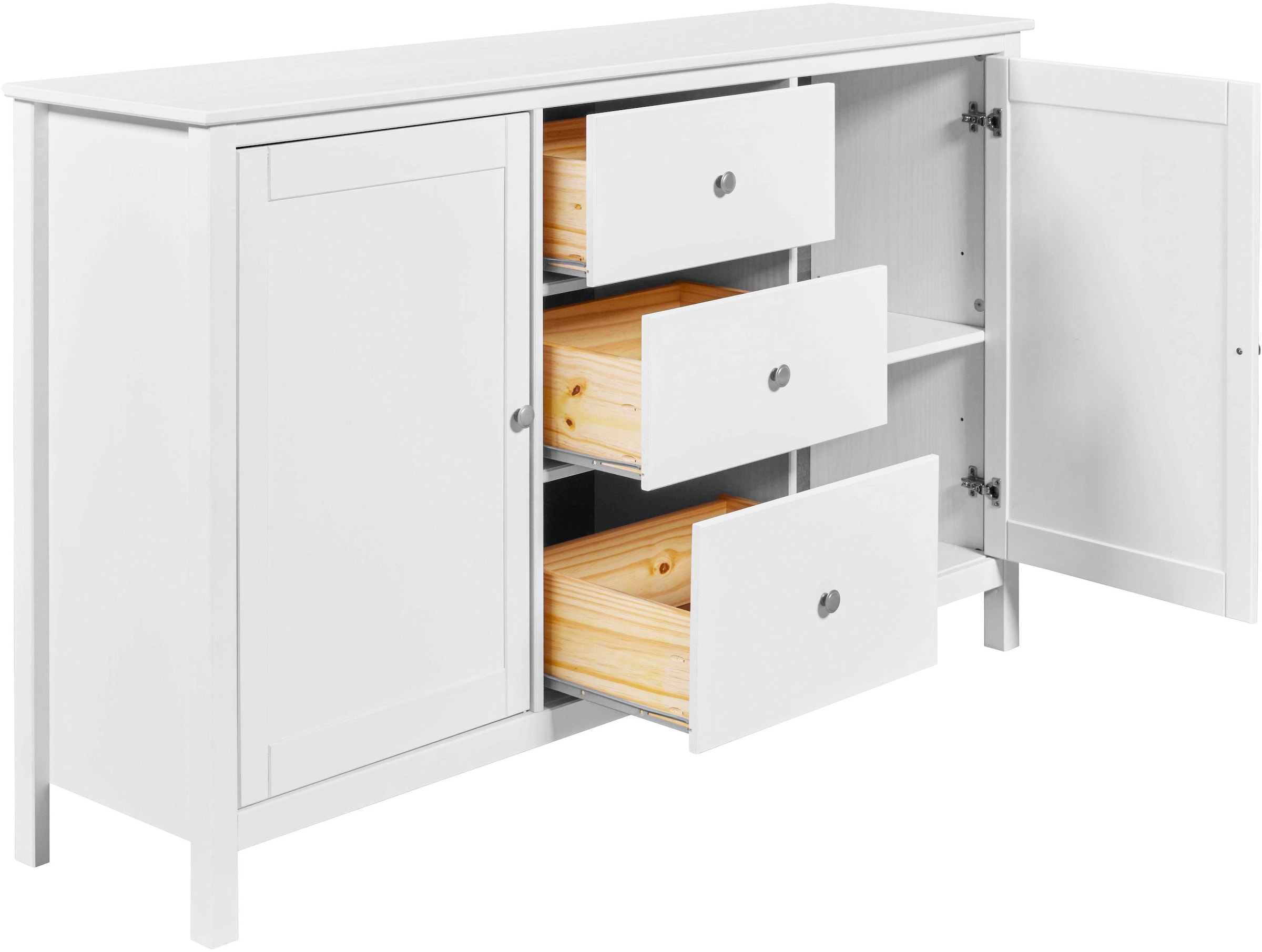 Inter Link Kombikommode »Pinora, Kiefer Massivholz, Weiss, 160 x 39,50 x 96 cm, viel Stauraum« 1 Stk. tlg. Sideboard im modernem Skandi Look, 3 Schubladen, 2 Türen