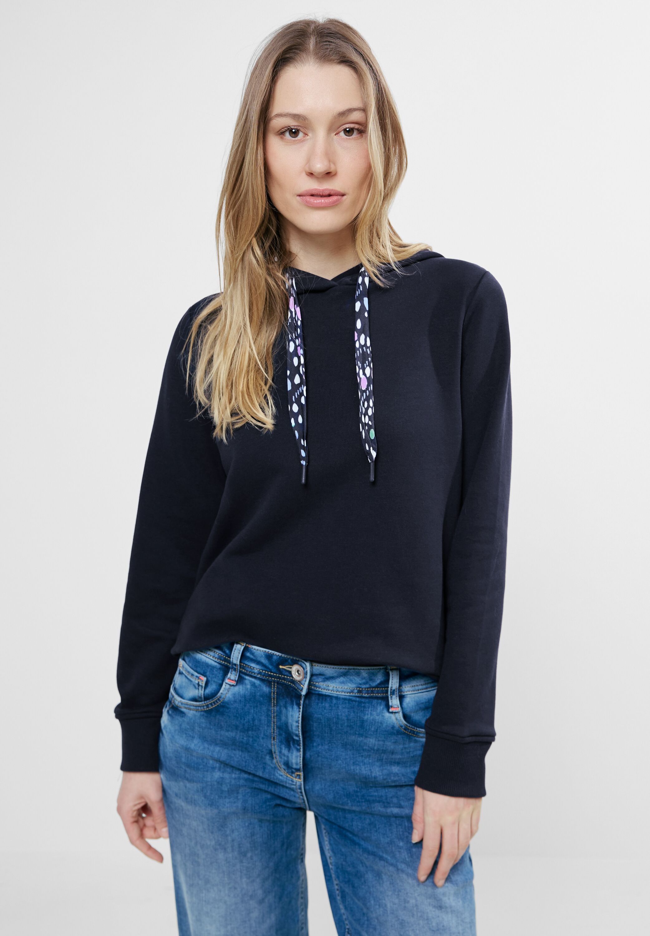 CECIL Damen Jacquard Hoodie Sportiver Pullover mit Tape und Kapuze