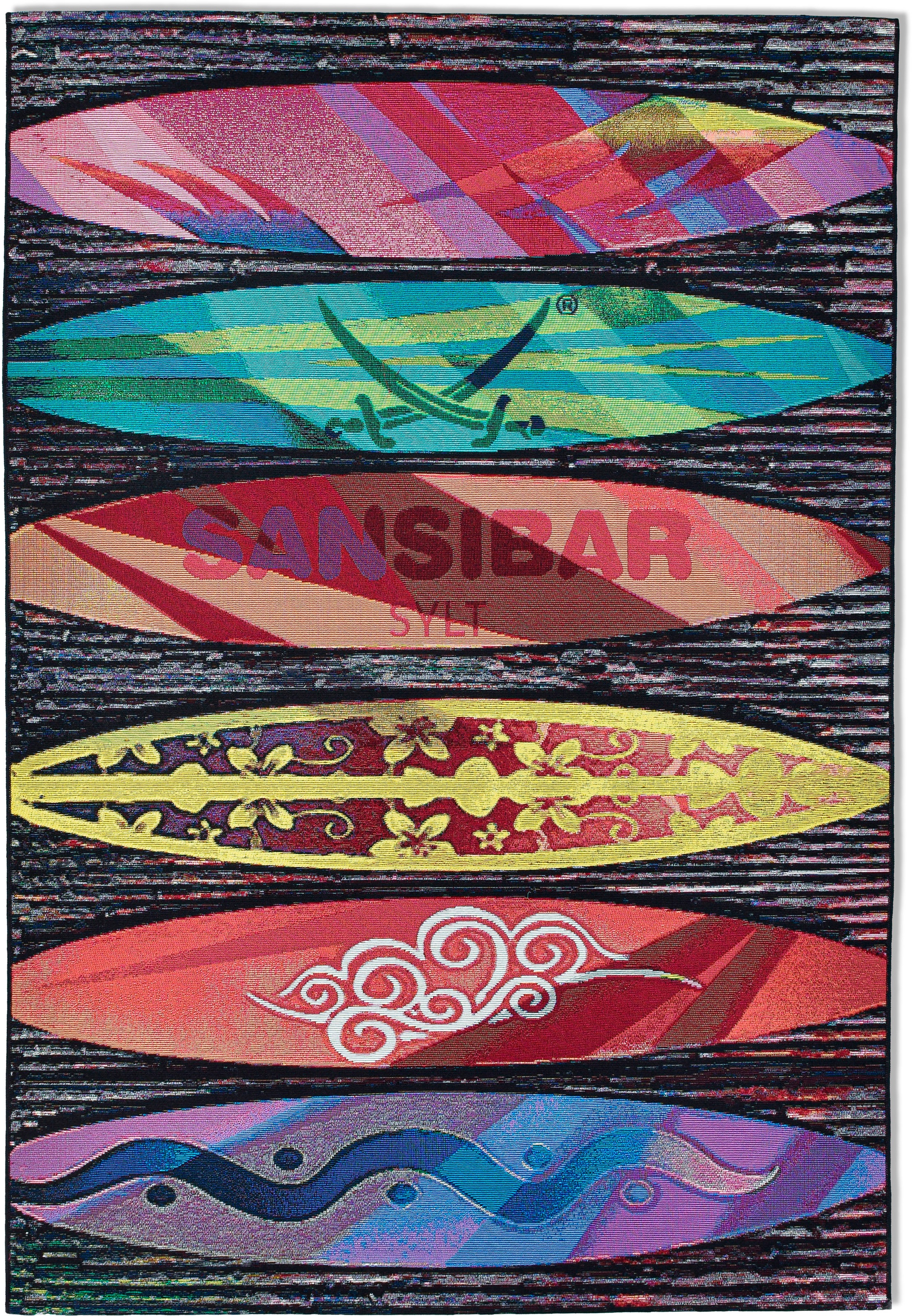 Thumbnail - Sansibar Teppich "Rantum Beach SA-016", rechteckig, 5 mm Höhe, Flachgewebe, modernes Design, Surfboards, In- und Outdoor...