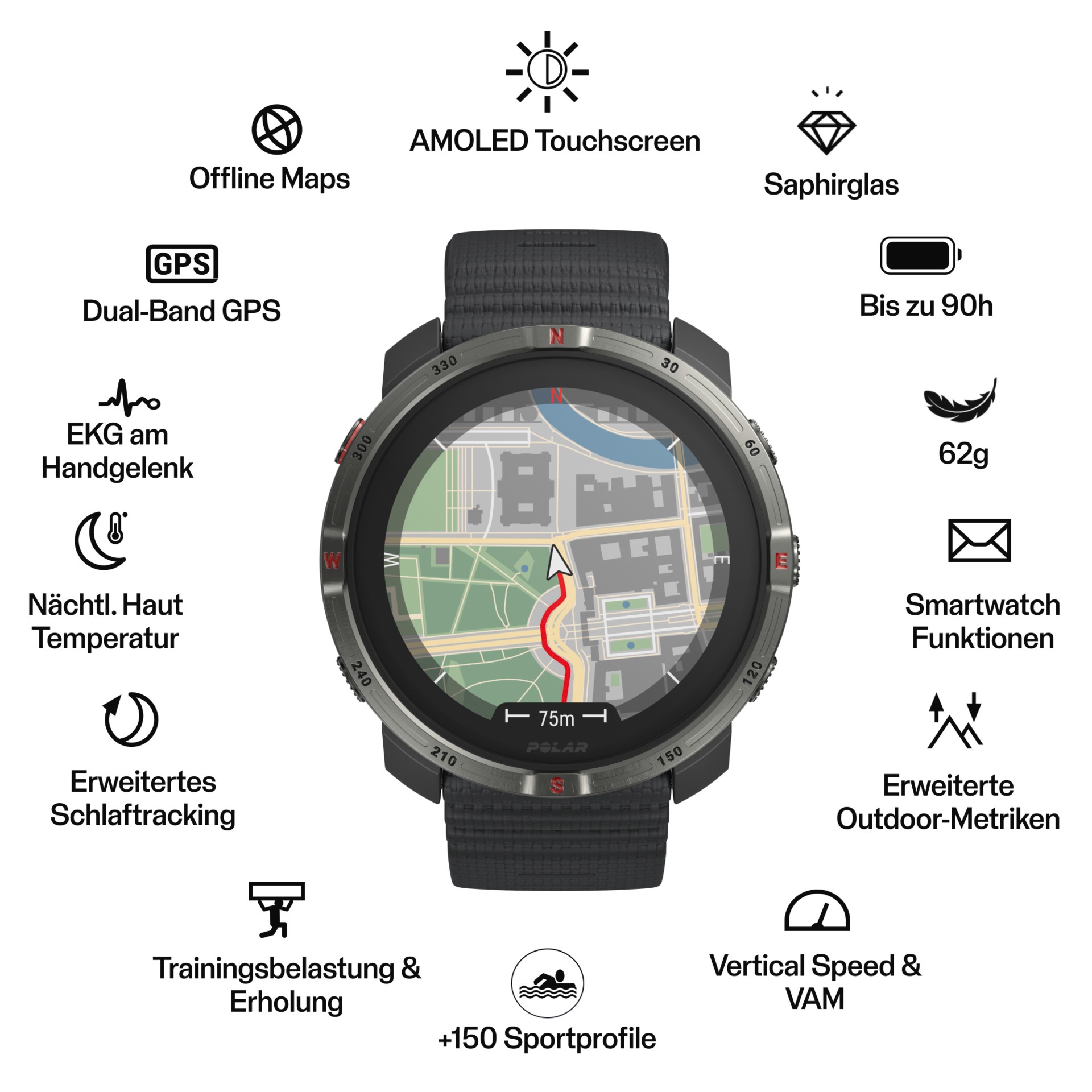 Polaroid Smartwatch »GRIT X2«, (3,25 cm / 1,28 Zoll), 32,00 GB