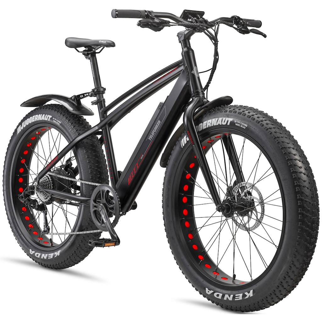 Telefunken E-Bike »Aufsteiger FM350«, 8 Gang, Heckmotor 250 W, (26 Zoll x 4,00 Breitreifen-ca. 100km Reichweite-Geländebike off road), Fatbike Elektrofahrrad, Pedelec, Damen Herren, 36 V 576 Wh Akku