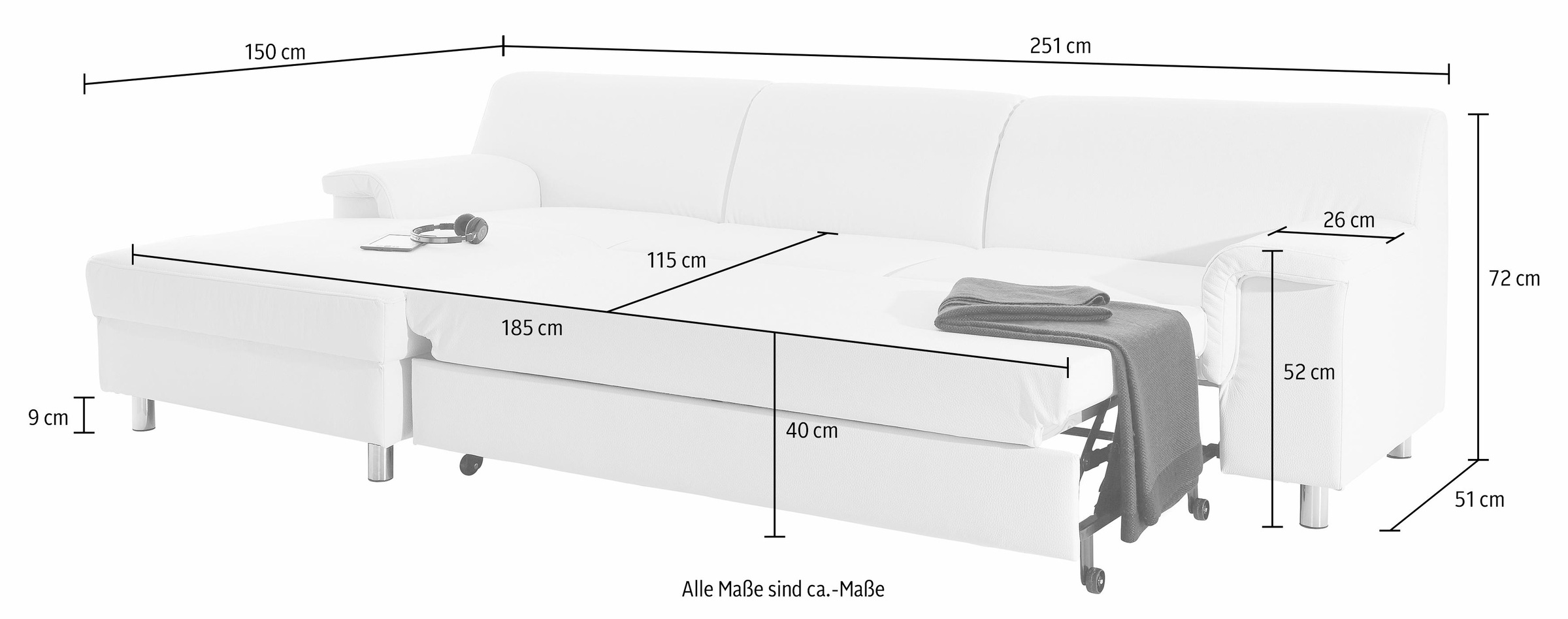 INOSIGN Ecksofa »Jamie, modern und elegant, Fußhöhe 9cm, L-Form,«, wahlweise mit Bettfunktion