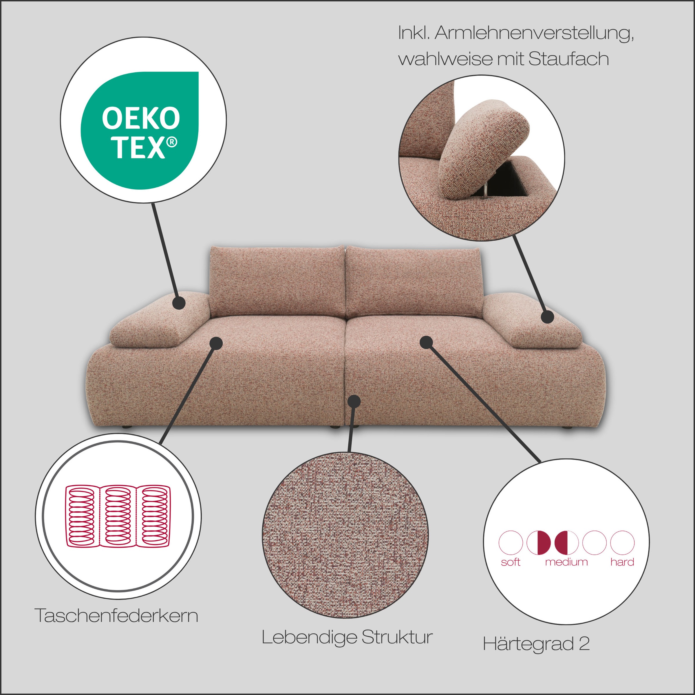 DOMO collection Big-Sofa »800016 Megasofa Breite 244cm, Federkernunterfederung«, (2 St.)