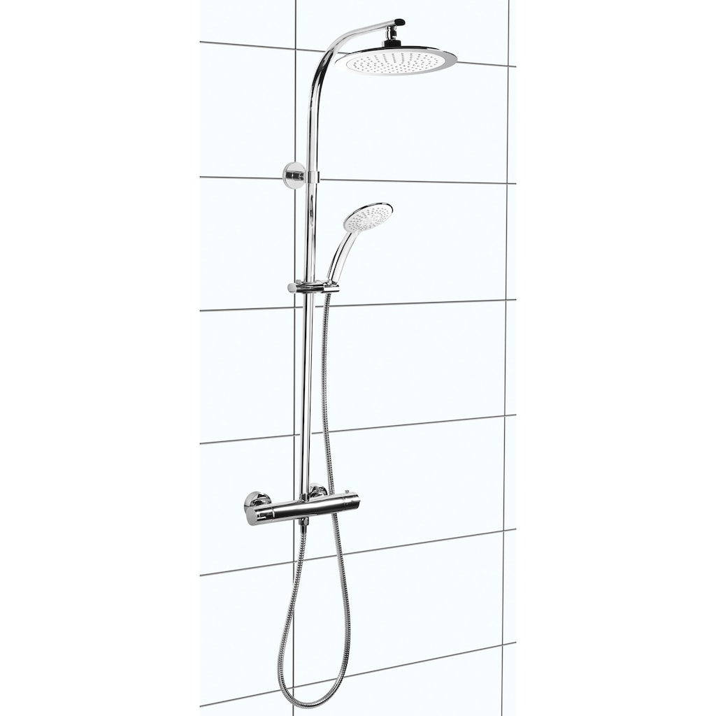 CORNAT Duschsystem »"Style"- verchromt - Mit Thermostatarmatur - Variabler Bohrlochabstand«, (Komplett-Set)