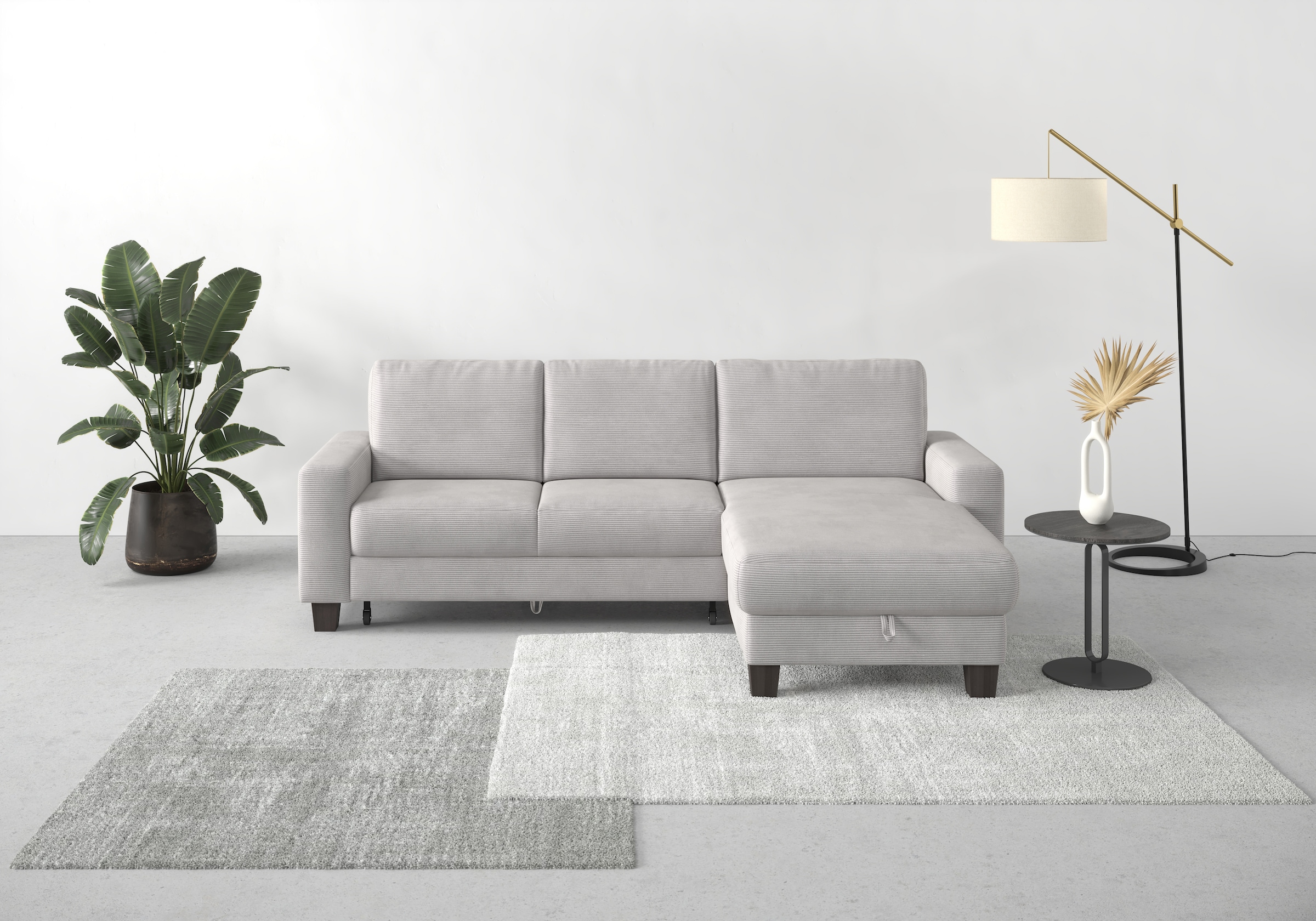Home affaire Ecksofa »Summer L-Form«, mit Recamiere, mit oder ohne Bettfunktion und Bettkasten, Cord-Bezug