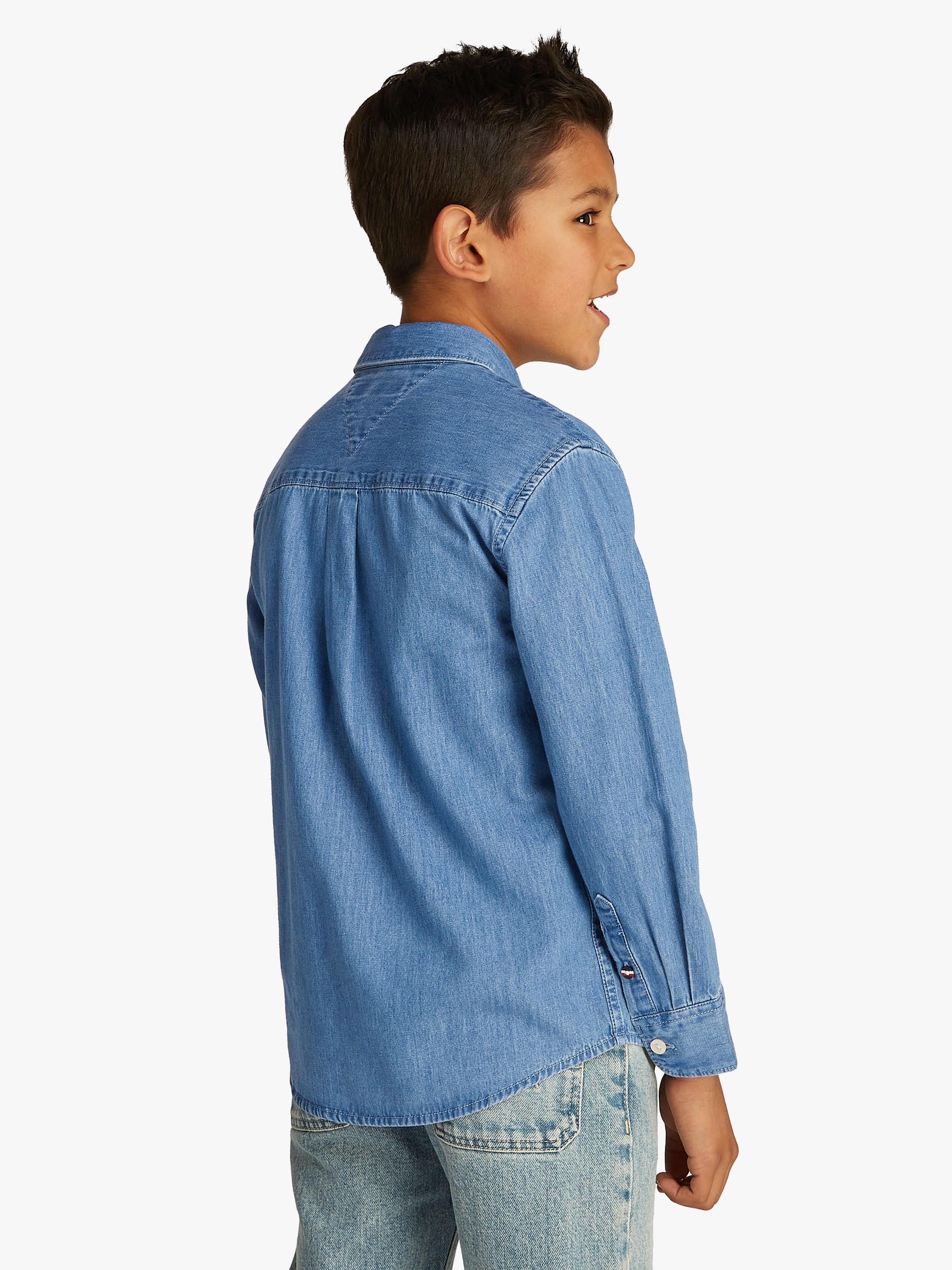 Tommy Hilfiger Langarmhemd »DENIM CHAMBRAY SHIRT LS«, in blauer Waschung, mit Logostickerei