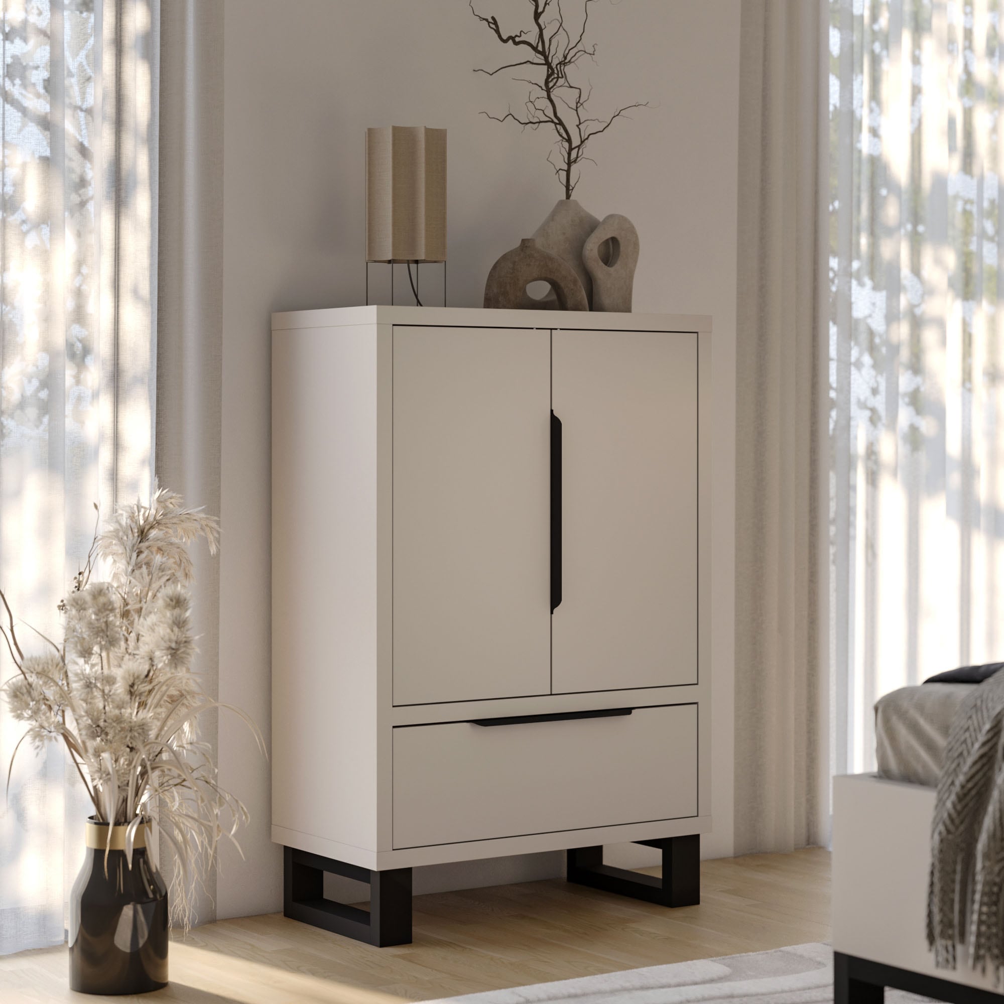 Home affaire Drehtürenschrank »Bronne,Breite 89,5 cm, Mehrzweckschrank, Universalschrank, Garderobe« Kleiderschrank, 1 Schublade, Metallgriffe, Garderobe