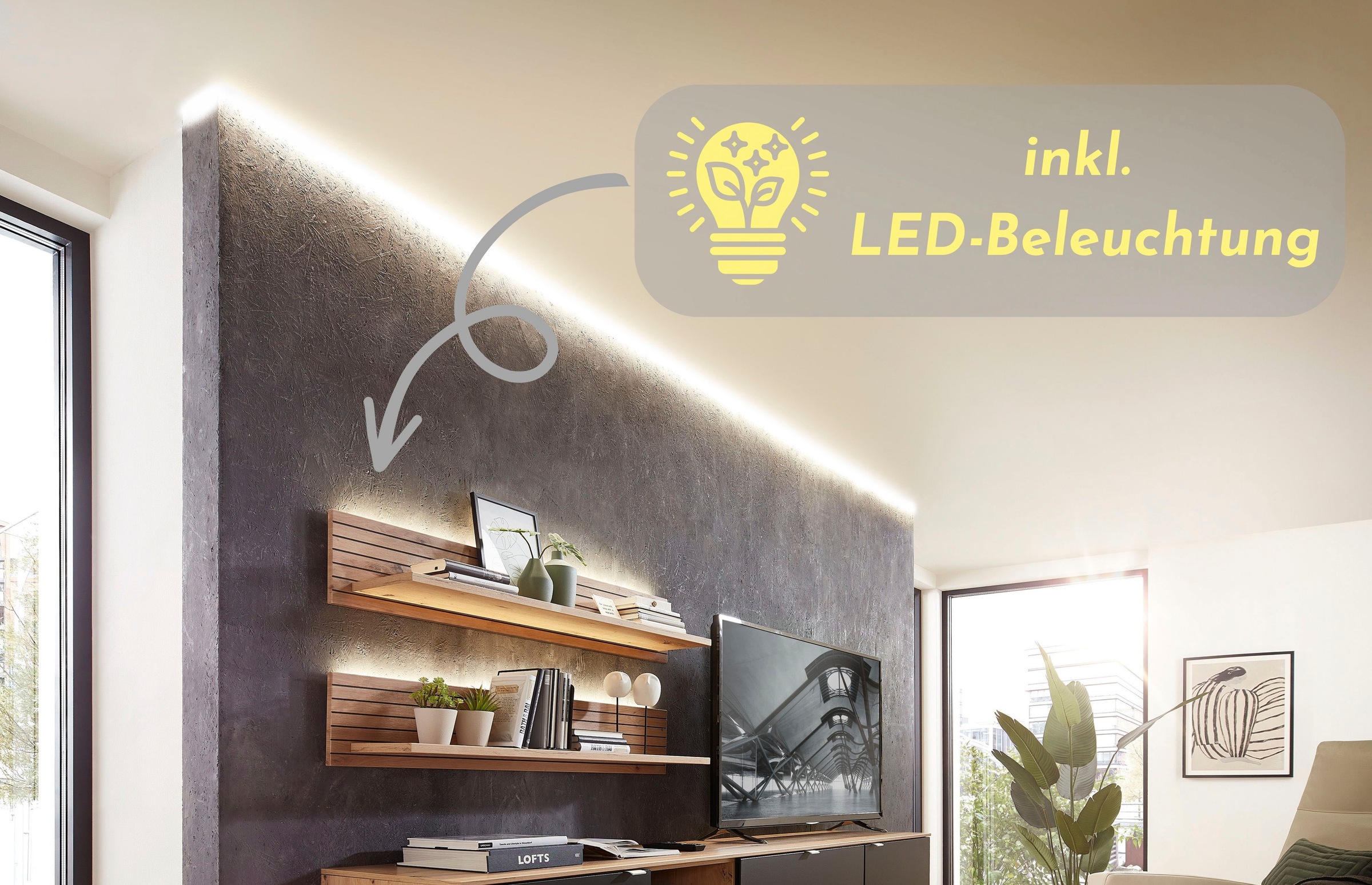 Innostyle Wandboard »Core, Wandbord Maße B/H/T 120x22x23 cm«, (1 St.), Wandbord mit 1 Boden inkl. LED Beleuchtung