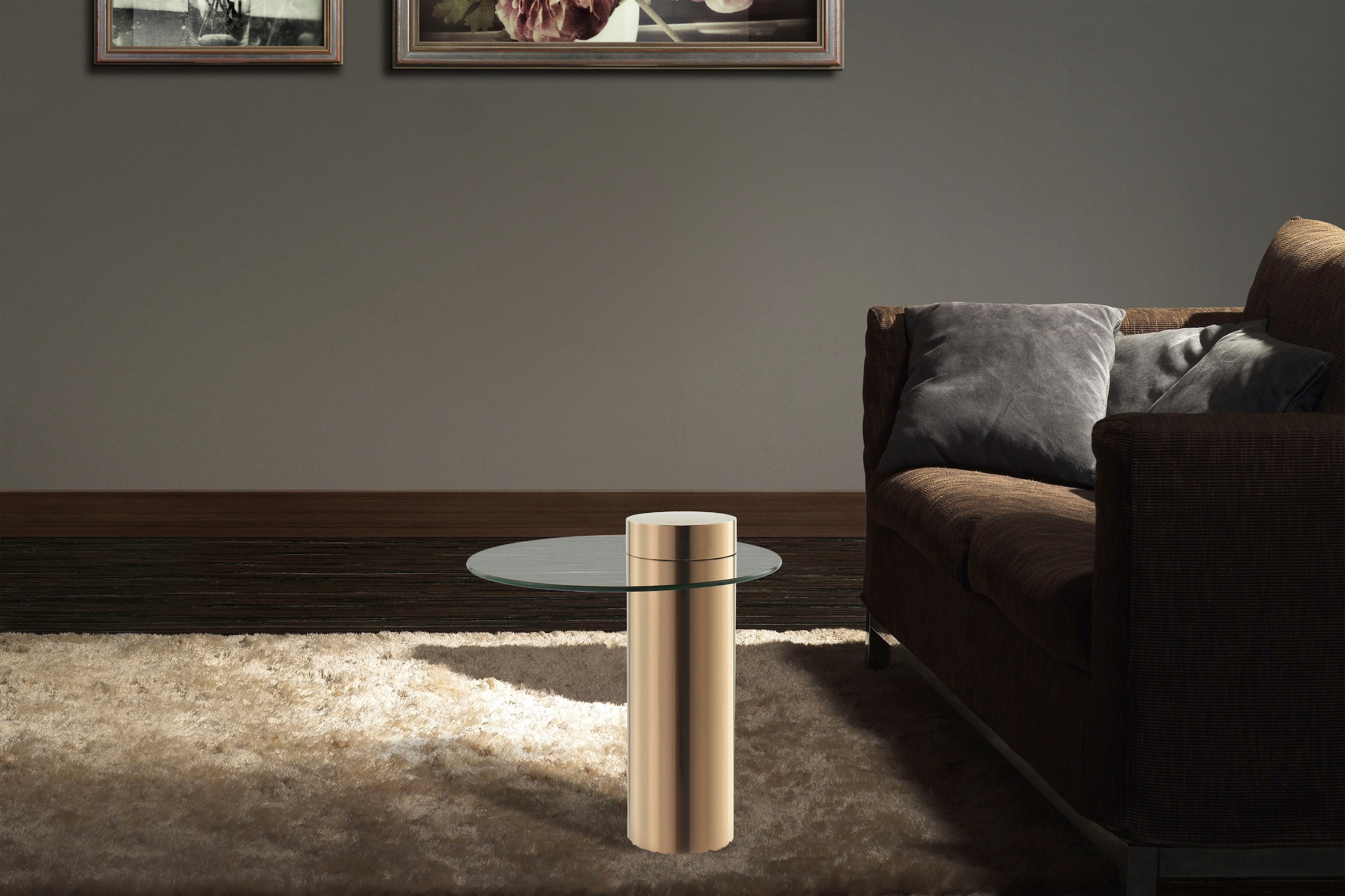 Kayoom Beistelltisch »Ontario 125, Runde Glasplatte aus Sicherheitsglas, 100% Edelstahl«, (1 St.), Minimalistisches Design, Säulengestell, pflegeleicht