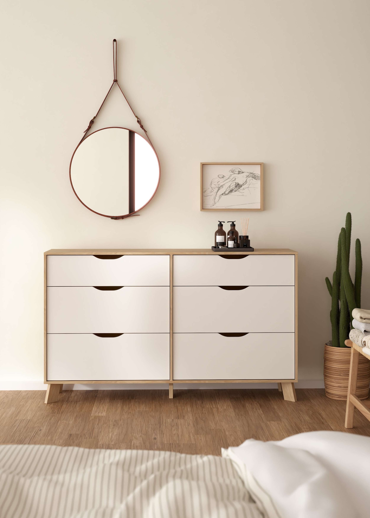andas Kommode »Ikast, Schubladenschrank, Sideboard, Aufbewahrung, Stauraum«, 6 Schubladen, Eingriffsmulden, Breite 156 cm