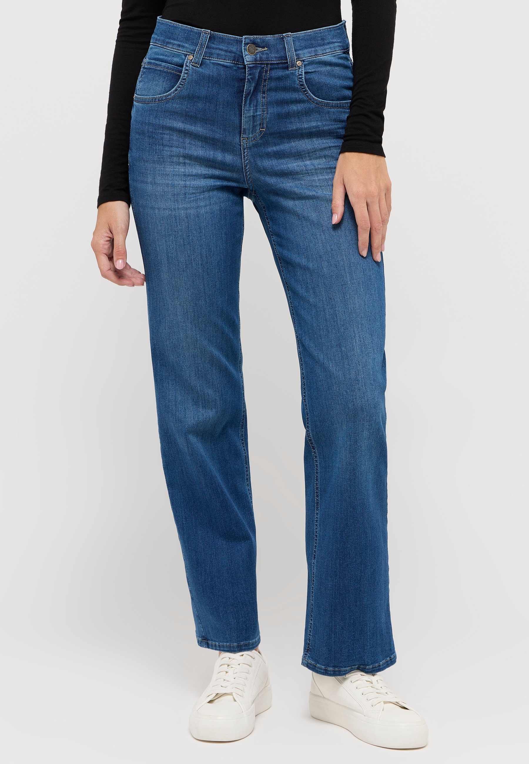 Angels Stretch-Jeans "Lara" Weite Passform, Aus Baumwollmischung, Mit Metallreißverschluss