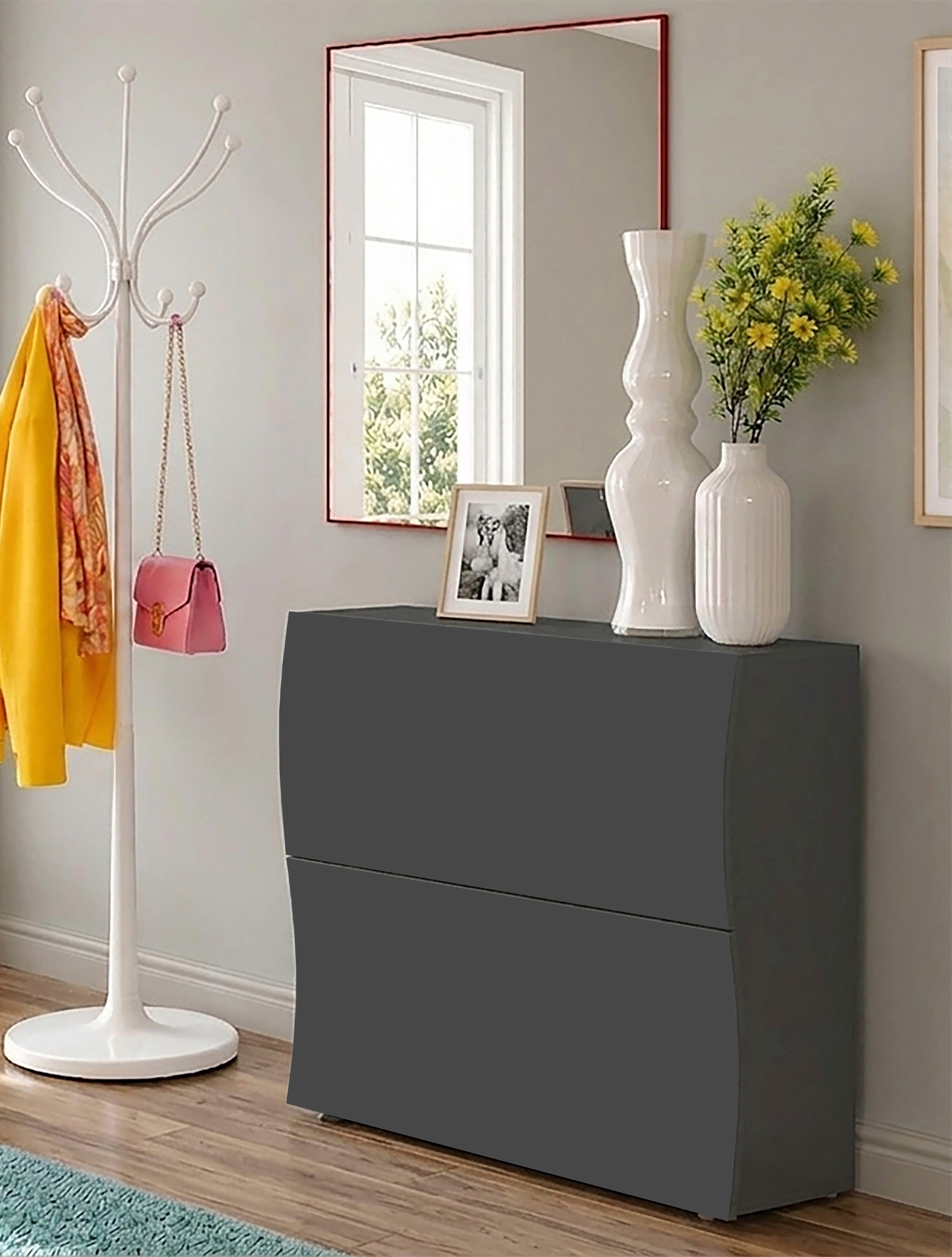 Home affaire Schuhschrank »Schuhschrank mit Klappen / Schuhkommode, Höhe 81 cm« onda 101 cm breit, Anthrazit,mit 2 klapptüren, made in italy
