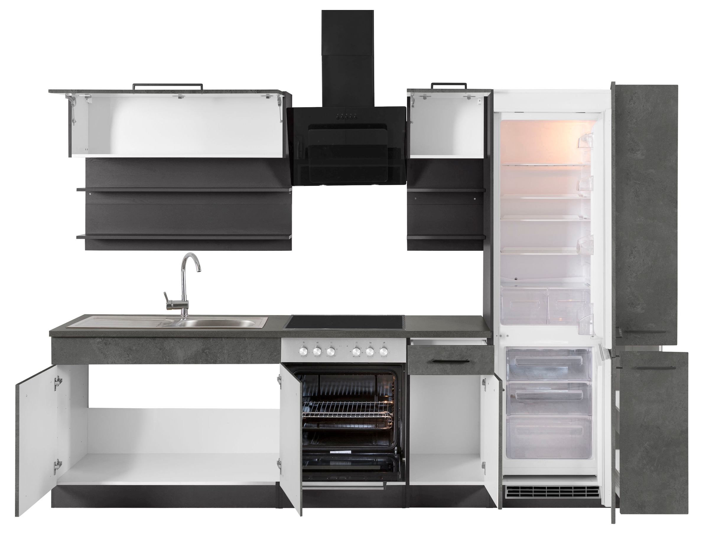 KOCHSTATION Küchenzeile »KS-Tulsa«, ohne E-Geräte, Breite 300 cm, schwarze Metallgriffe, MDF Fronten