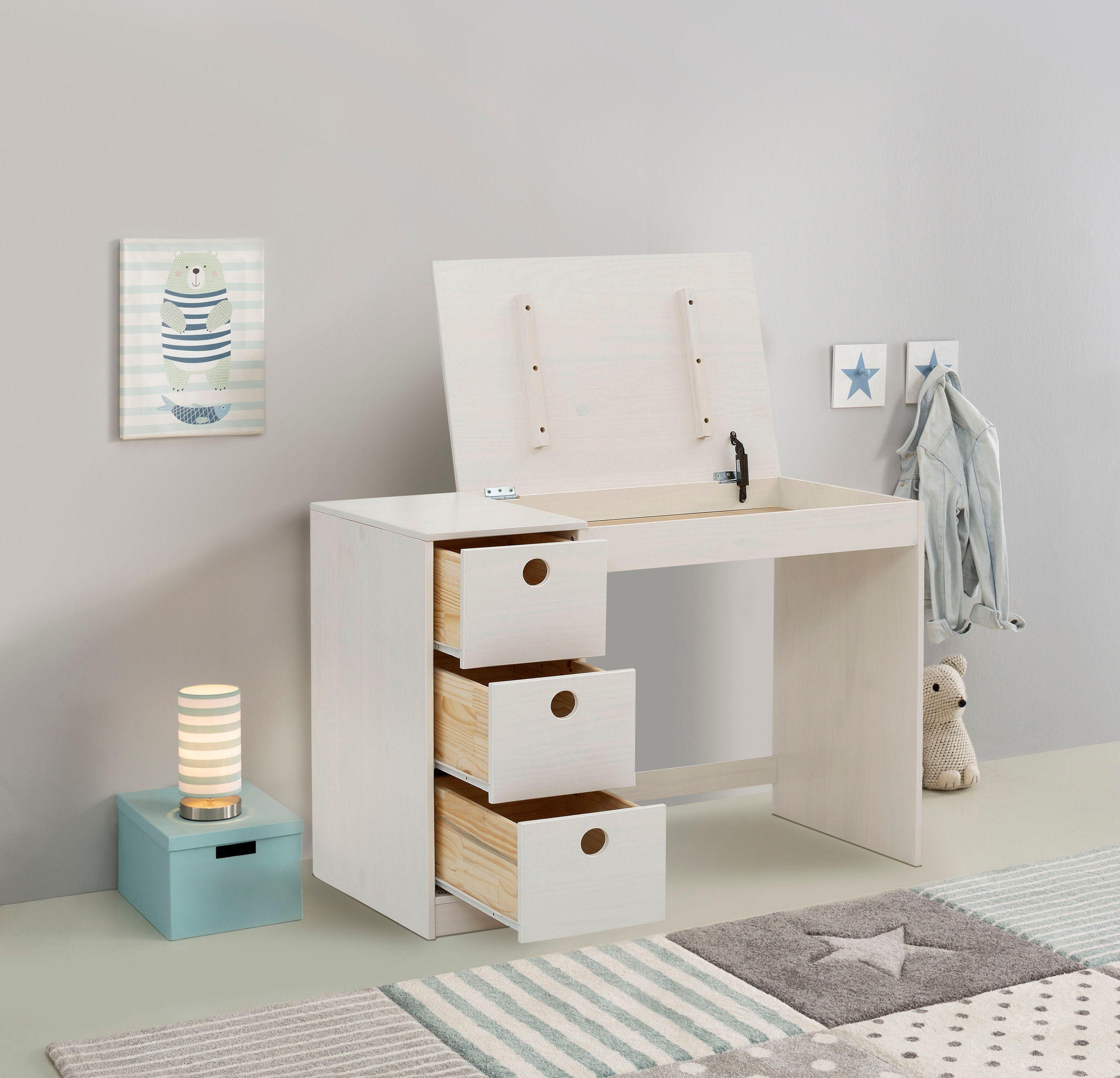 OTTO home Kinderschreibtisch "Alpi" Kiefernholz, Wangengestell, mit 3 Schub günstig online kaufen