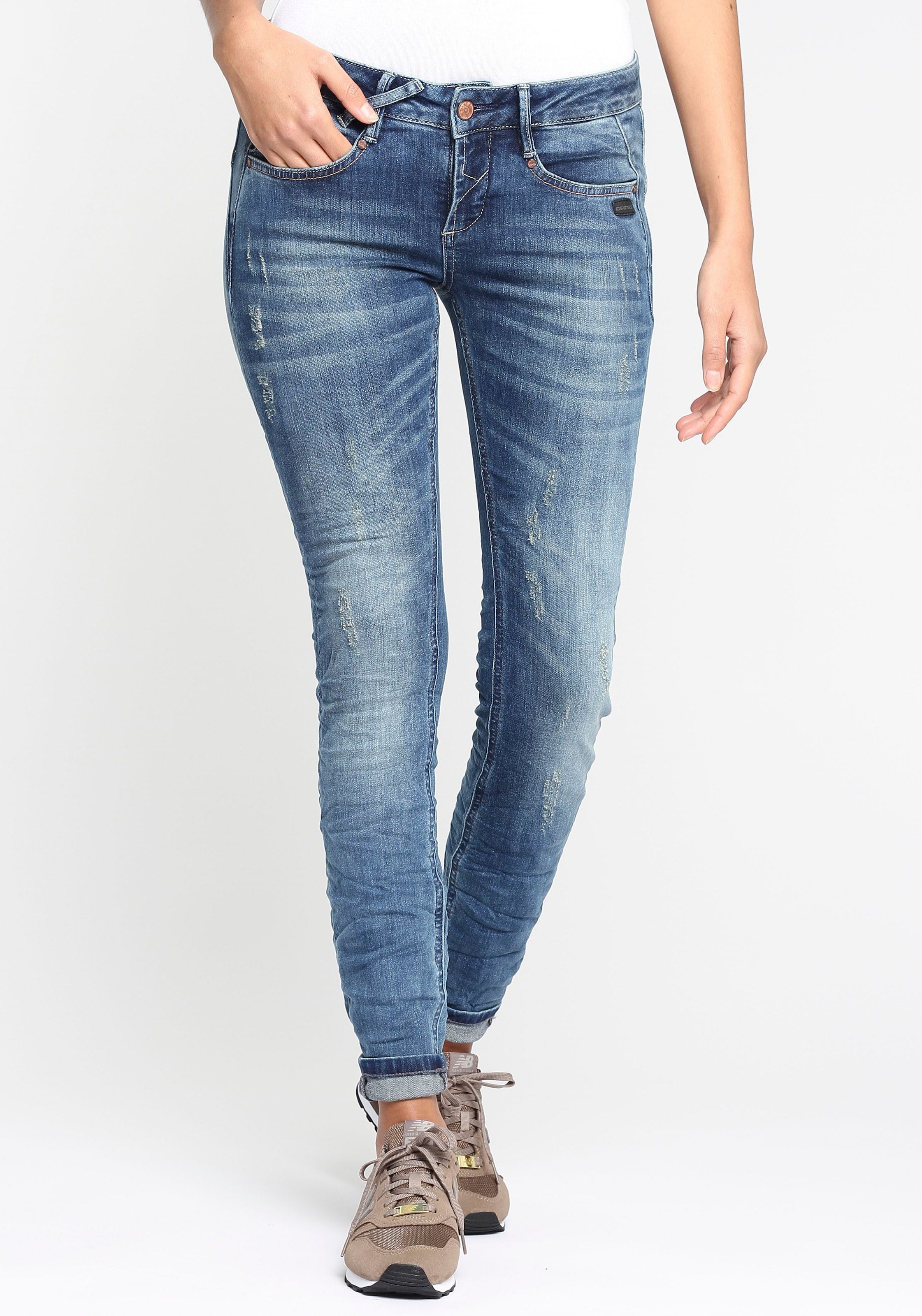 GANG Skinny-fit-Jeans »94NELE«, mit gekreuzten kaufen | Gürtelschlaufen BAUR Bund am für vorne