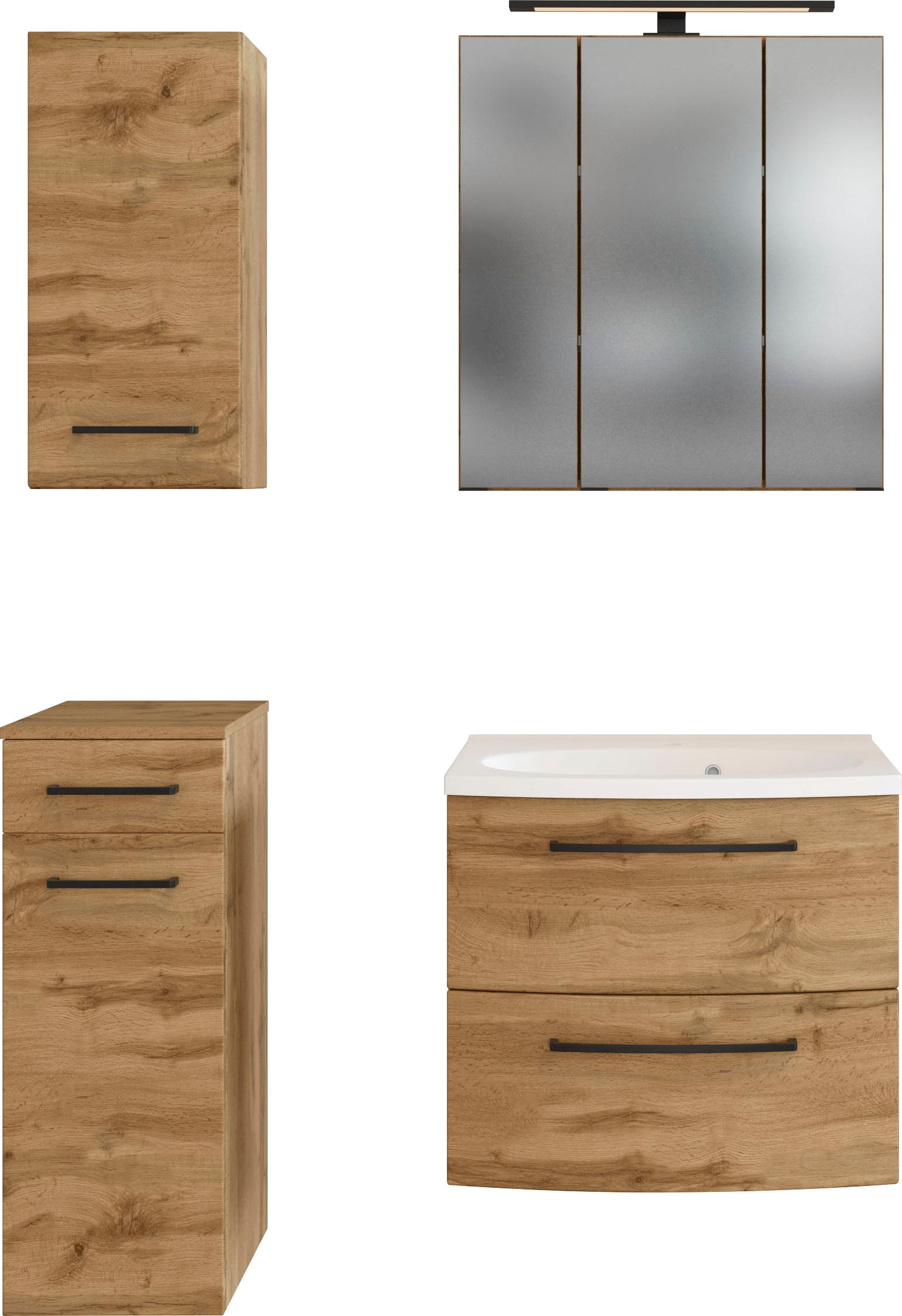 welltime Badmöbel-Set »Chicago«, (4 St., Spiegelschrank, Waschtisch, Hängeschrank, Unterschrank)