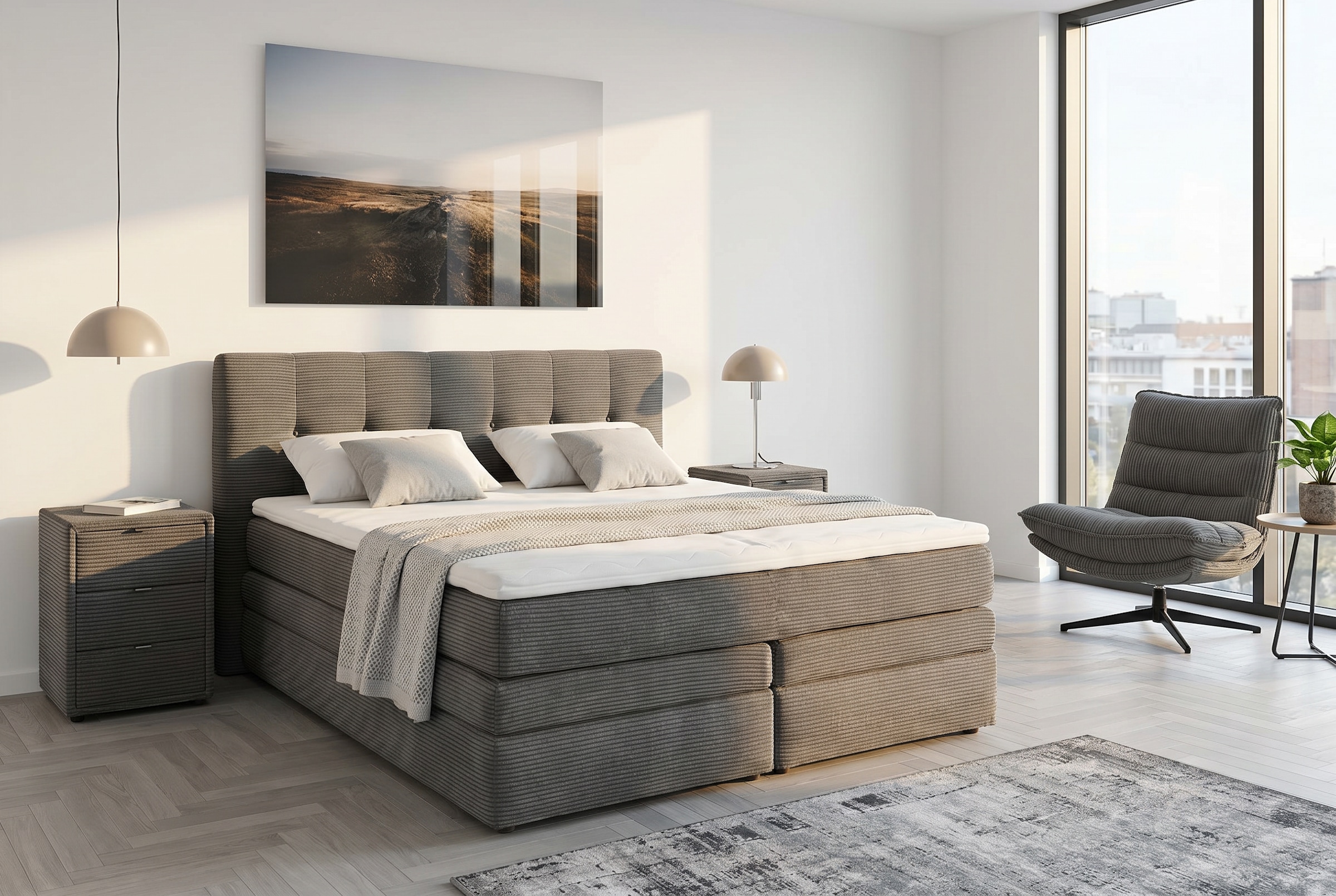 Jockenhöfer Gruppe Boxspringbett »AMY in Cord, erhältlich in den Breiten 180cm & 200cm« mit Bettkasten und Topper