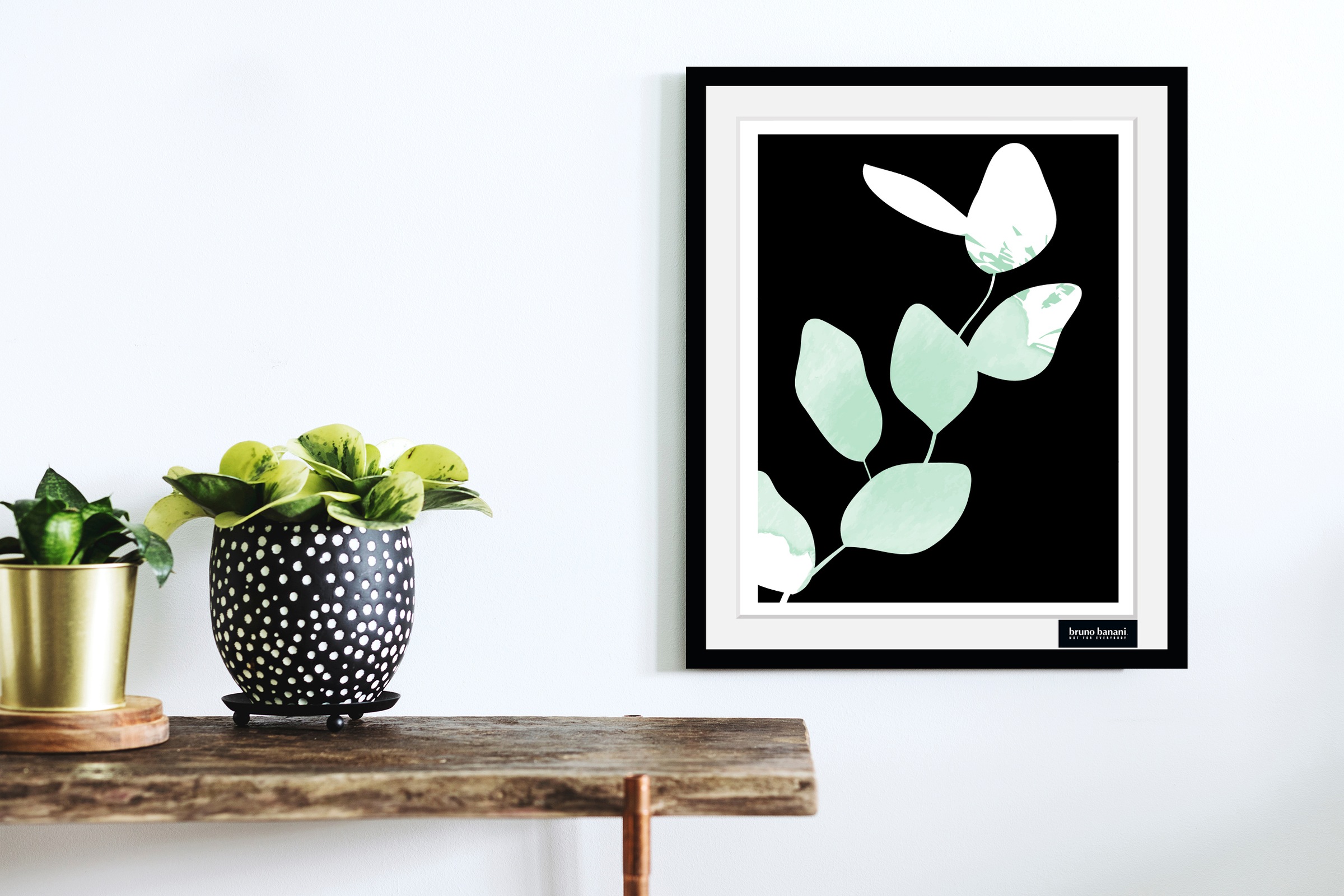 Bruno Banani Bild mit Rahmen »Eukalyptus - Gerahmter Digitaldruck - Wandbild«, Blumen-Blumenbilder-Kunst-Modern, (1 St.), Premium Poster mit Naturholzrahmen, Handarbeit aus Deutschland