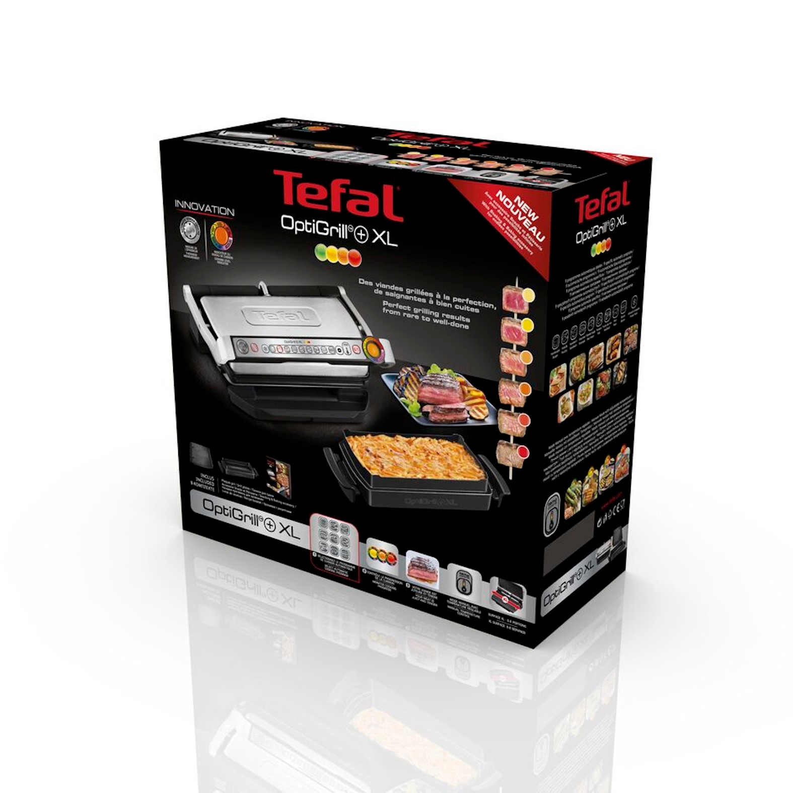 Tefal Kontaktgrill »OptiGrill+ XL inkl. Backschale, manueller Modus mit 4 Temperaturen«, 2000 W, 9 automatische Kochprogramme, spülmaschinengeeignete Platten, GC724D