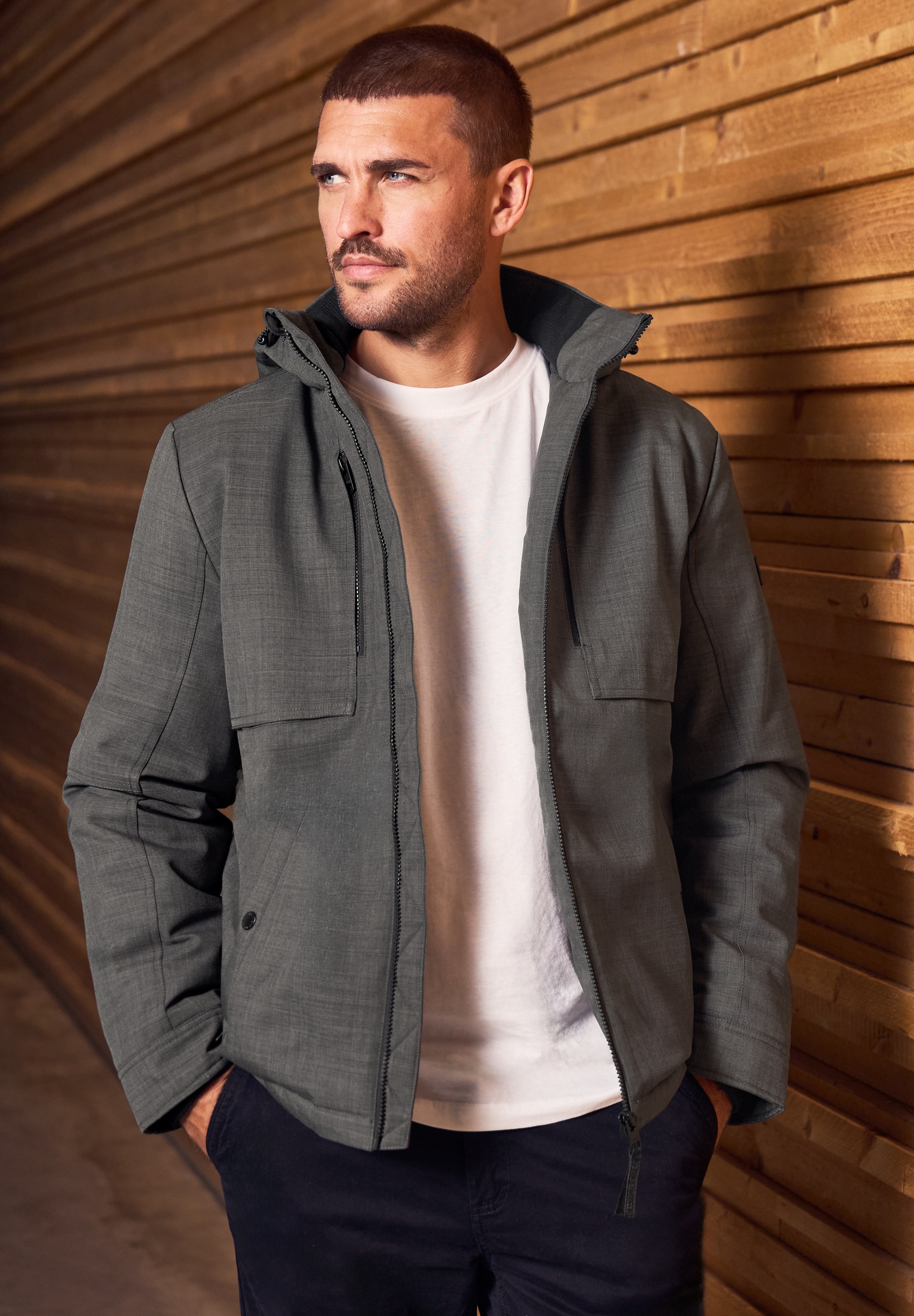 STREET ONE MEN Winterjacke mit Kapuze mit abnehmbarer Kapuze