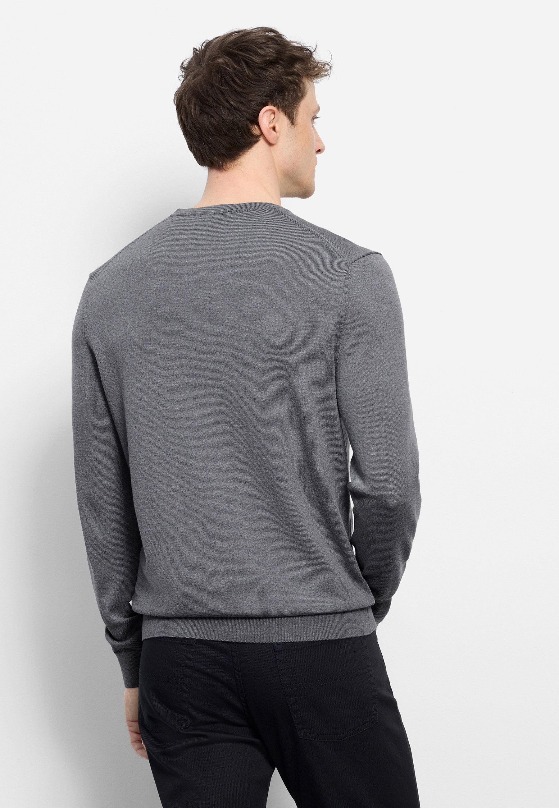 Rundhalspullover OLYMP "OLYMP Strick Casual", Herren, Gr. XXL, grau (silbergrau), Obermaterial: 100% Schurwolle, normal, Rundhals, Pullover Rundhalspullover, moderner Strickpullover 3