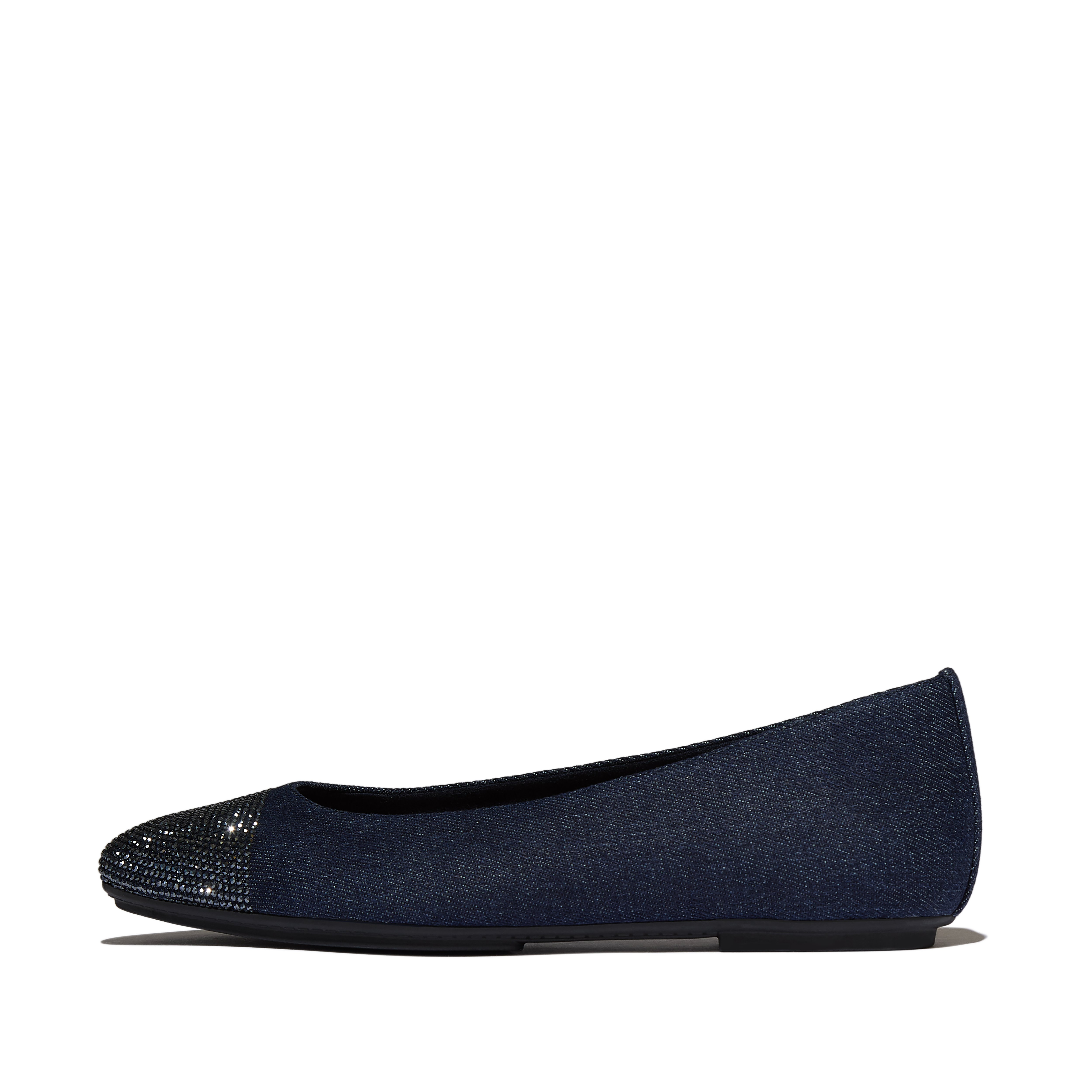 Fitflop Ballerina "DELICATO CRYSTAL CAP-TOE DENIM BALLET FLATS" Schlupfschuh, Businessschuh mit funkelnden Strasssteinchen besetzt