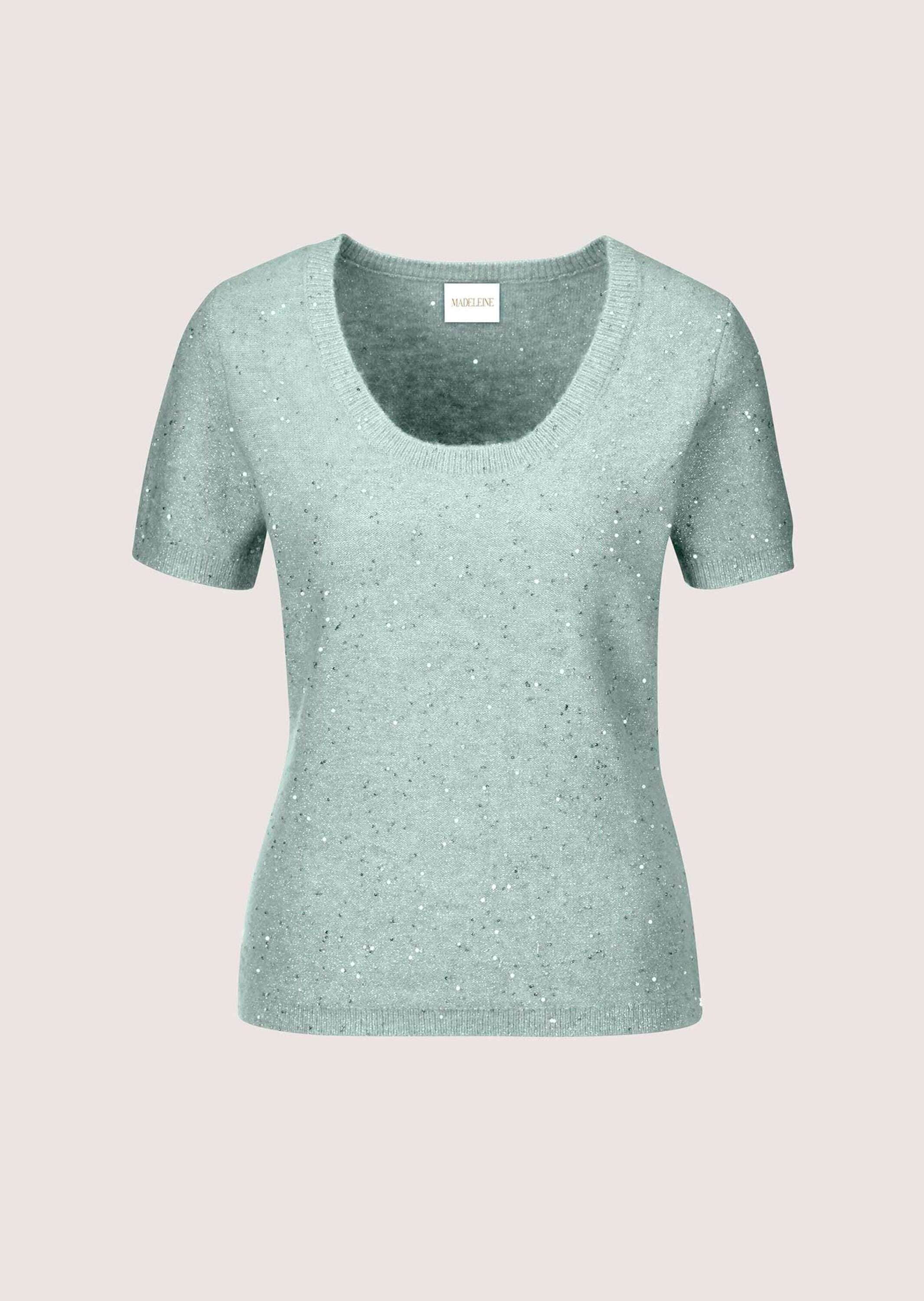MADELEINE Longpullover "Pullover Glitzernder Kurzarm-Pullover, Rundhals"