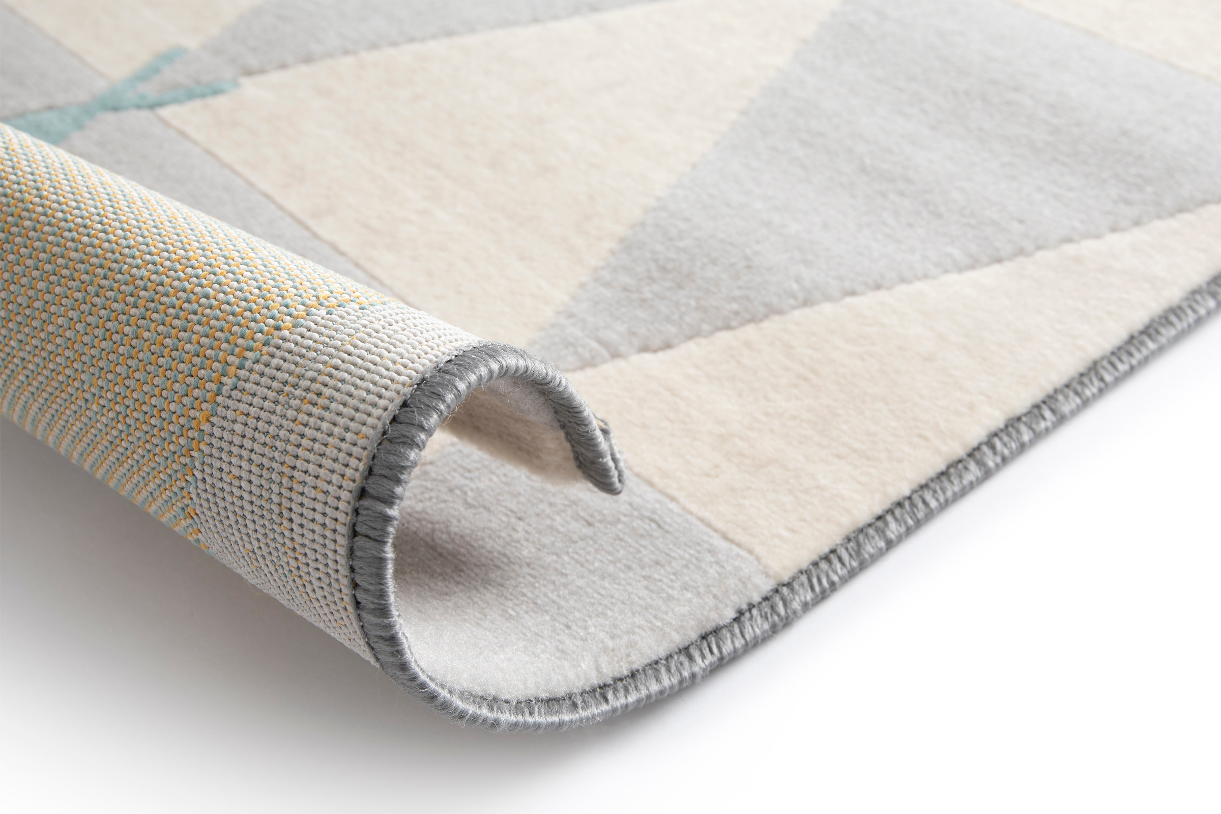 Kinderteppich "COCOON - Tippitraum", grau (hellgrau,hellblau,gelb), B:120cm H:6mm L:170cm, Polypropylen, PRIMAFLOR-IDEEN IN TEXTIL, Teppiche, Kinderteppich, Kurzflor, Motiv Dreiecke 3