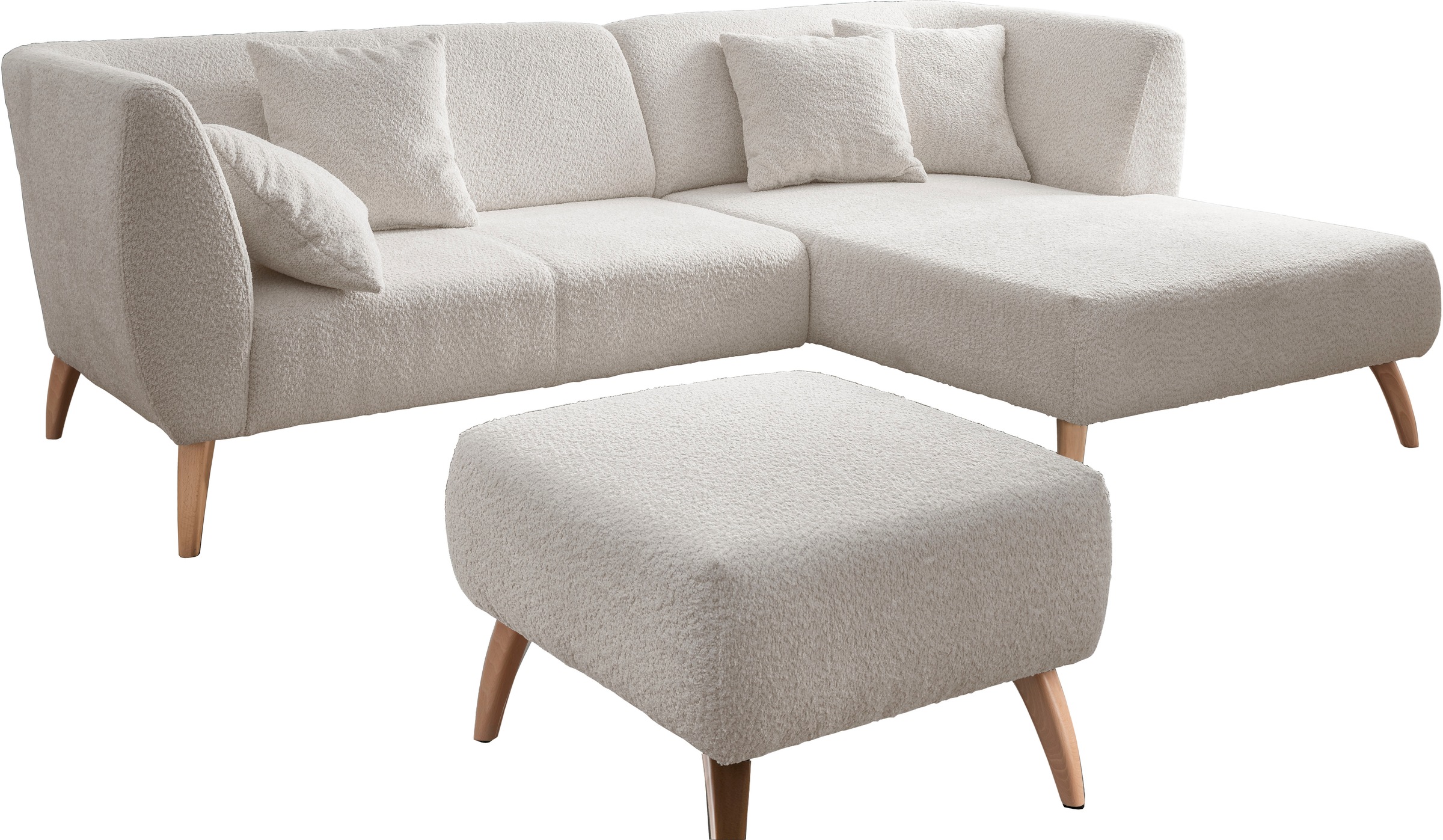 INOSIGN Ecksofa »Colori L-Form«, Holzfußfarbe wählbar, inkl. 4x Zierkissen