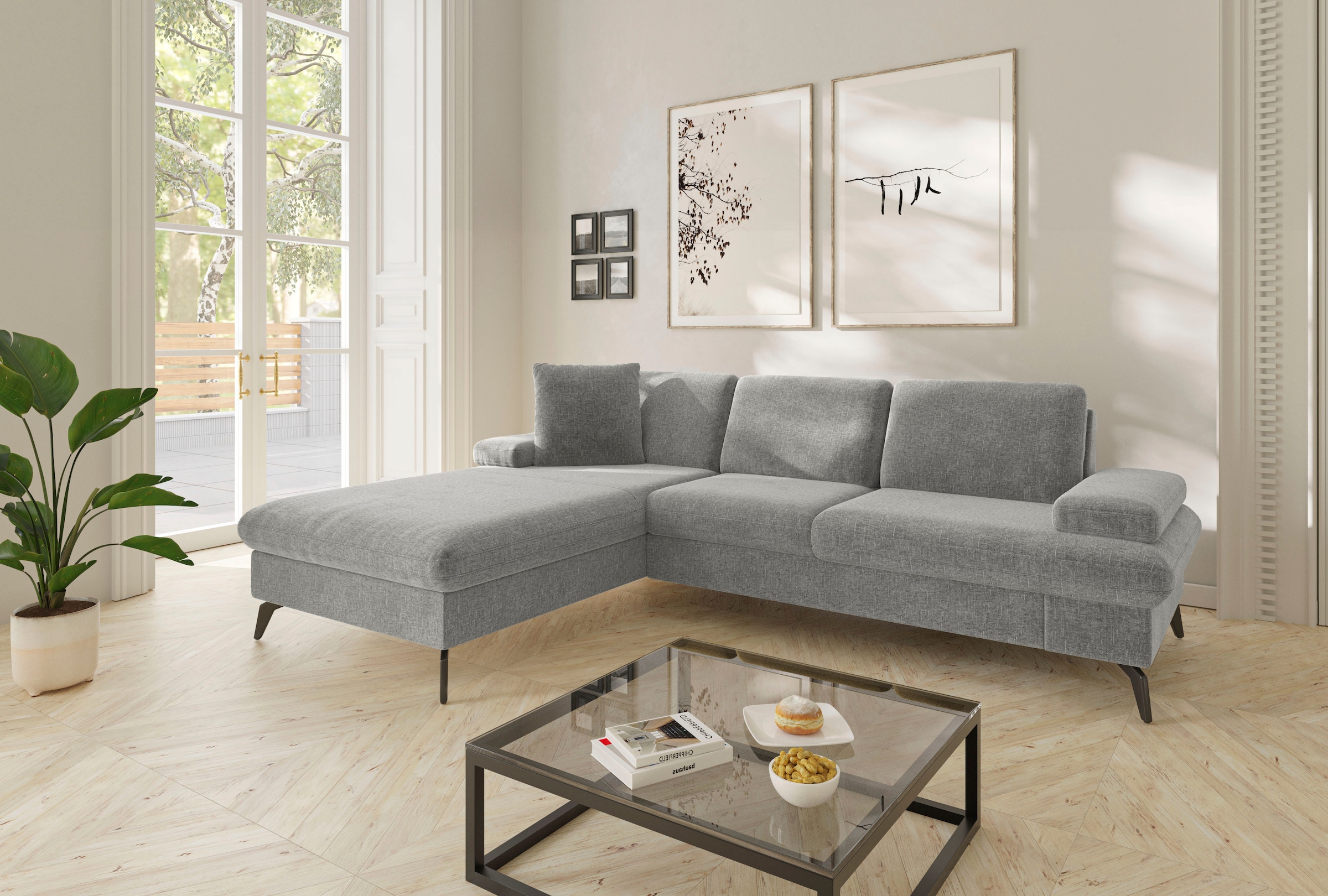 sit&more Ecksofa »Morris Jubi L-Form«, inkl. Armteilfunktion und 1 Zierkissen, wahlweise mit Bettfunktion