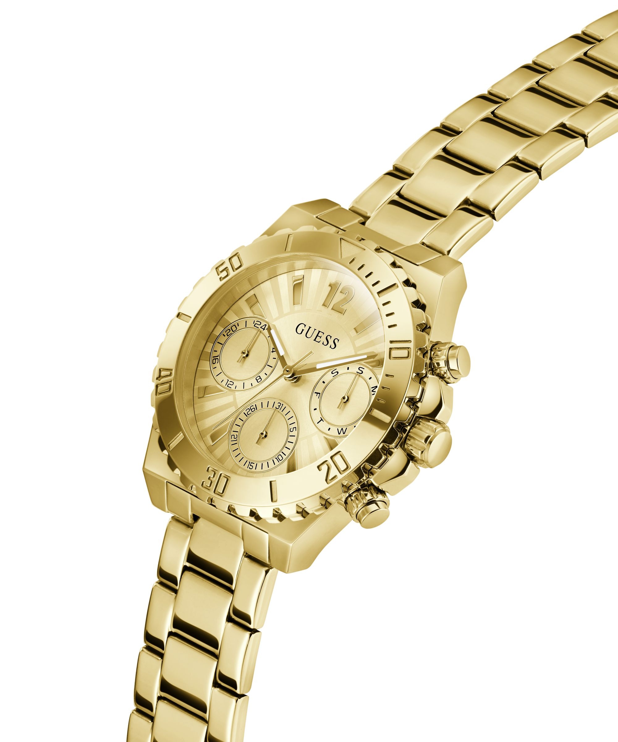 Guess Multifunktionsuhr »PHOEBE« Quarzuhr, Armbanduhr, Damenuhr, Edelstahlarmband, analog, Wochentag