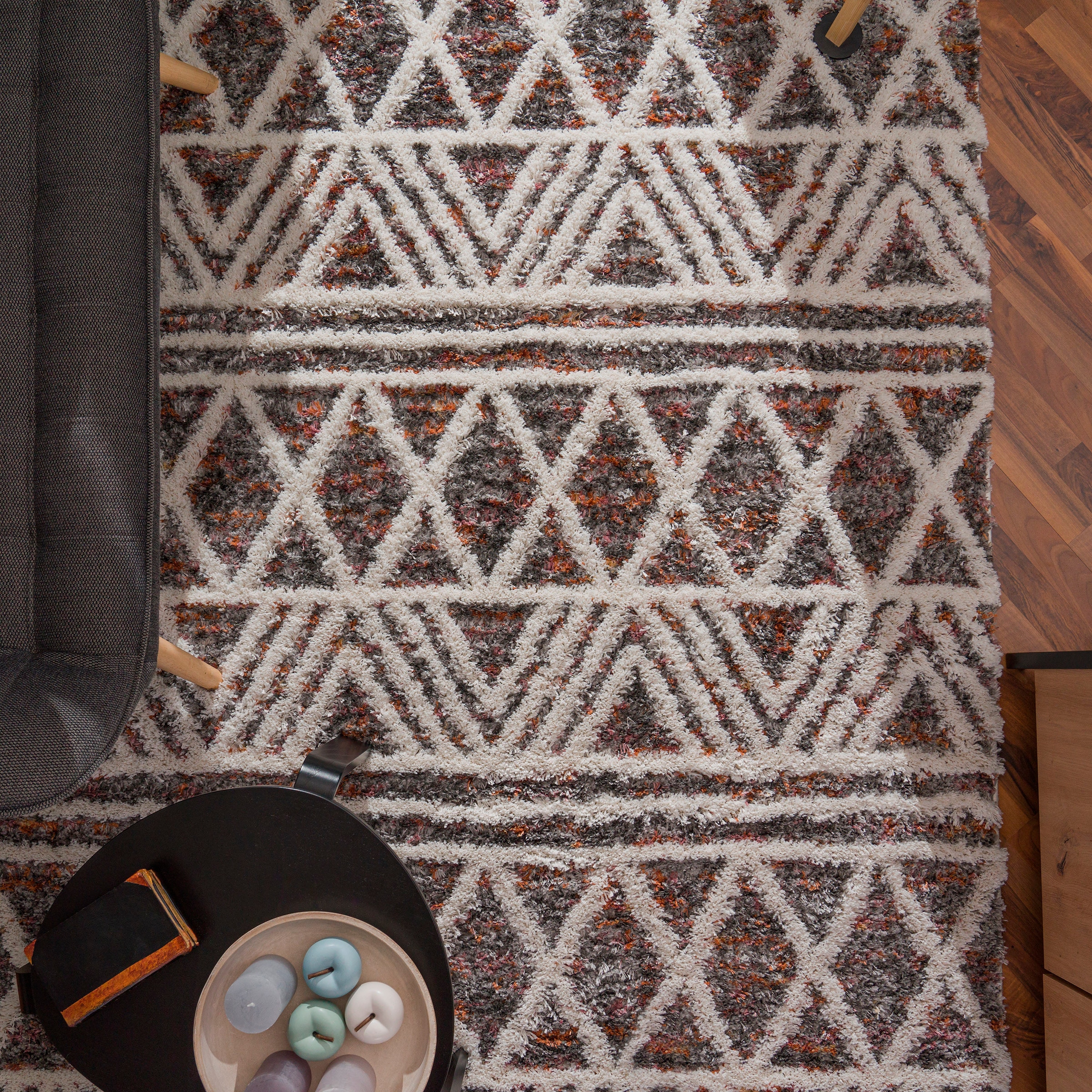 Paco Home Hochflor-Teppich »Monza 652«, rechteckig, 34 mm Höhe, meliert, Rauten Muster, 3D-Effekt, mit Fransen