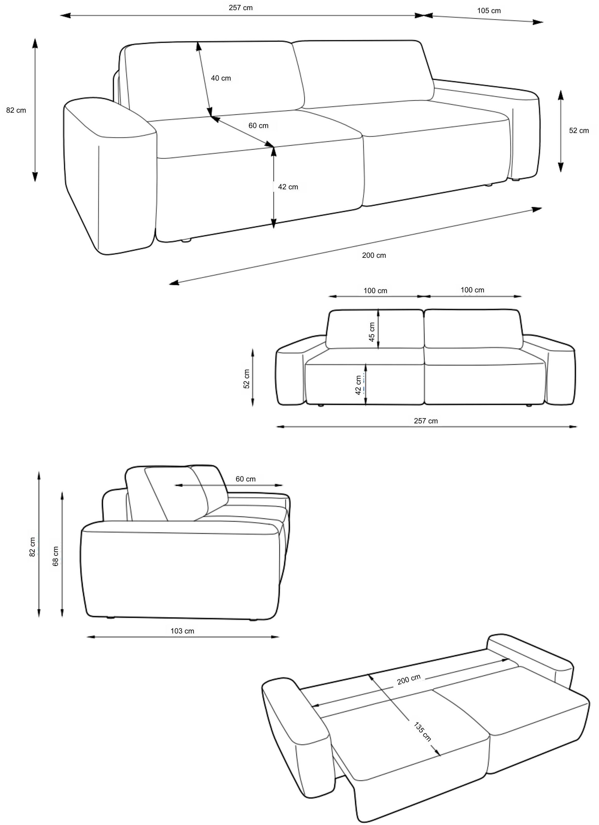 INOSIGN 3-Sitzer »TORGE (257cm), Sofa,Schlafsofa in Cord, Samtvelours, Struktur fein«, rundes Design, Schlaffunktion u. Bettkasten, Liegefläche: 135/200 cm