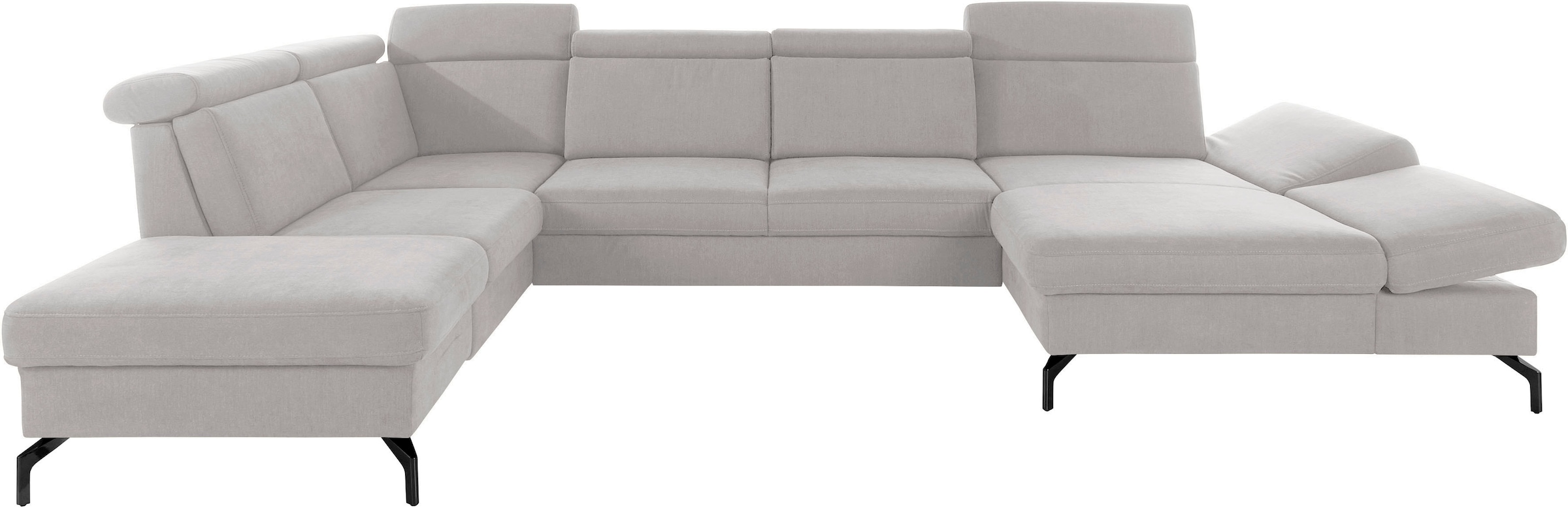 Wohnlandschaft SIT & MORE "Brisbane U-Form", silber, B:367cm T:243cm, Soft clean (98% Polyester, 2% Polyamid), Sofas, Zehentrenner, Fußhöhe 15 cm, inklusive Sitztiefen-, Armteil- und Kopfteilverstellung