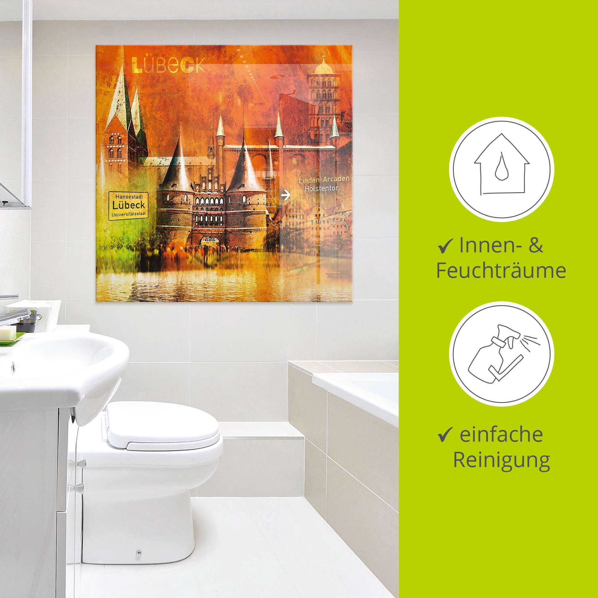 Artland Glasbild »Lübeck Hansestadt Collage 04« Architektonische Elemente 1 Stk. tlg. in verschiedenen Größen