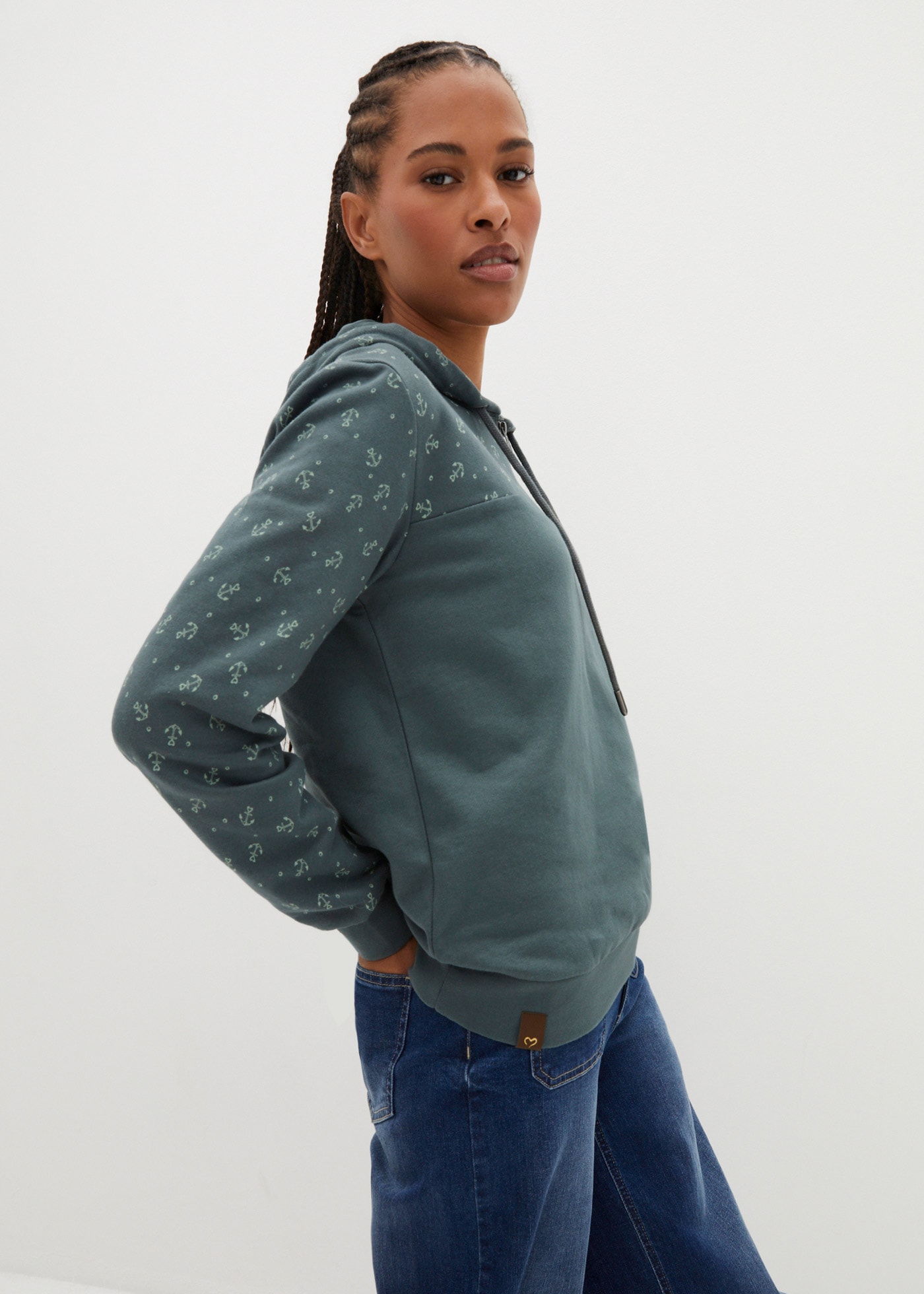 bonprix Hoodie »Kapuzensweatshirt mit Reißverschluss aus reiner Baumwolle«, Kapuzensweatshirt mit Reißverschluss aus reiner Baumwolle
