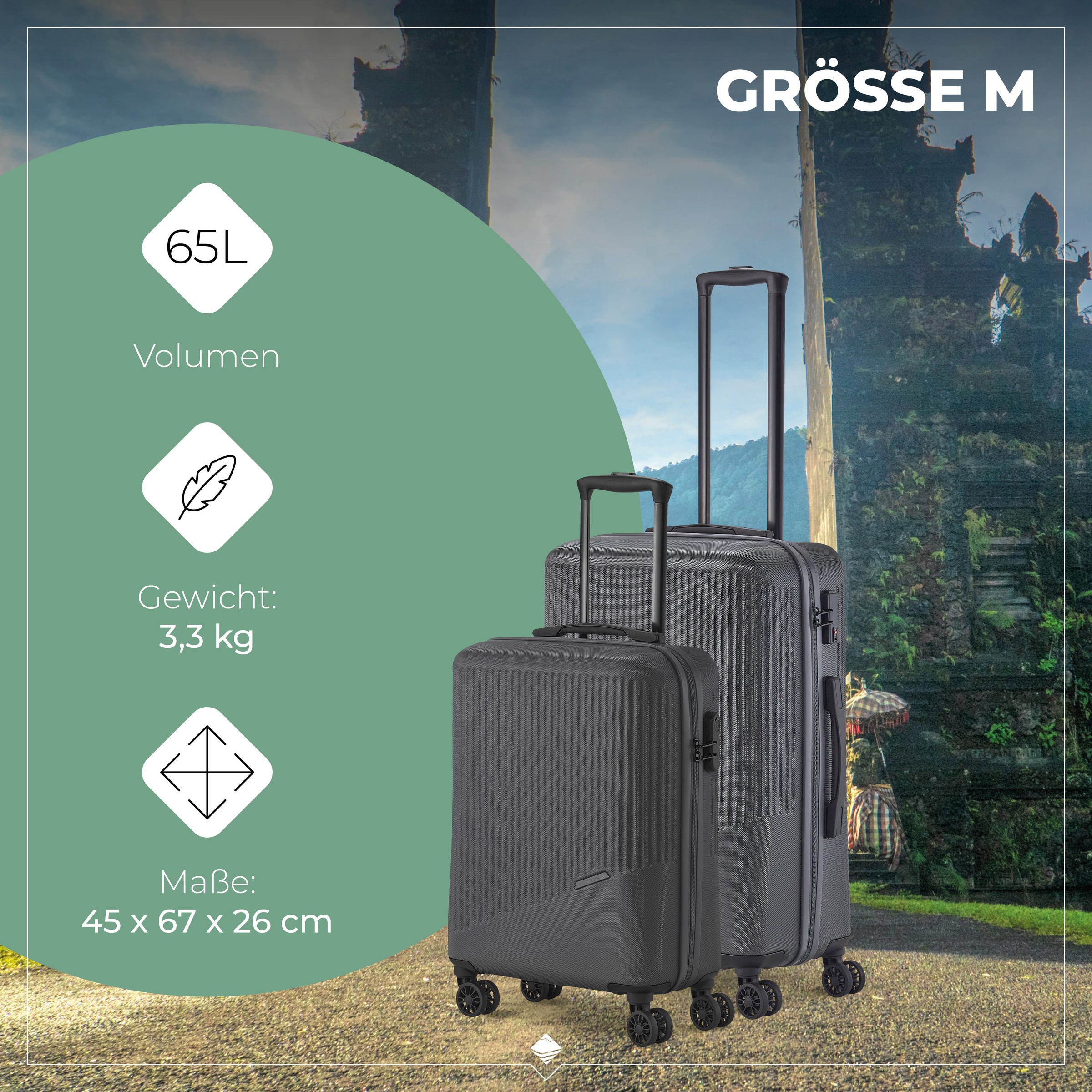 travelite Trolleyset »BALI 4w L/M/S«, (Set, 3 tlg., Hartschalen Trolley Set), Kofferset Reisegepäck Reisekoffer Hartschallenkoffer TSA Schloss
