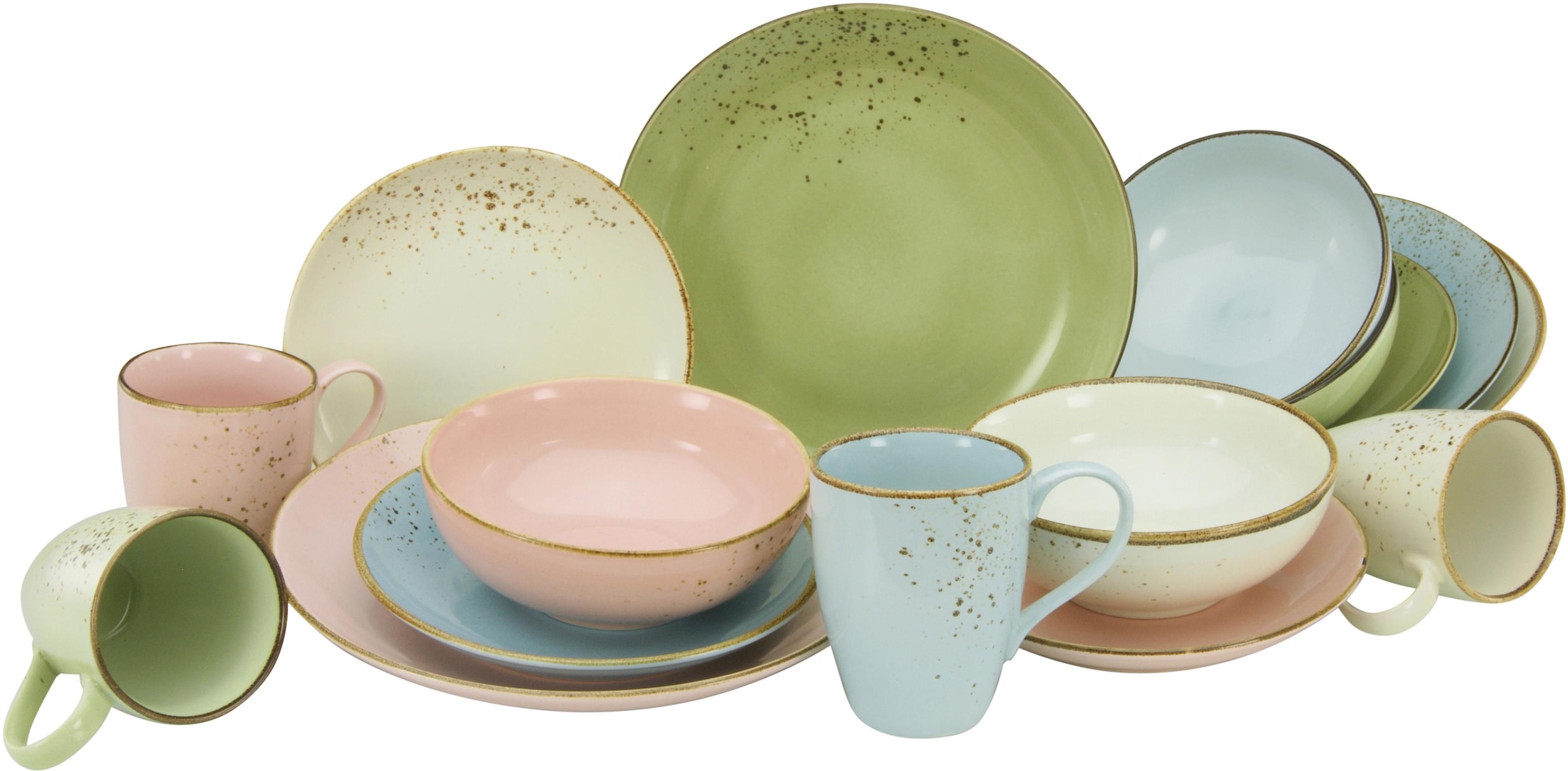 CreaTable Kombiservice »Geschirr-Set NATURE COLLECTION Pastell«, (Set, 16  tlg., Kaffeeservice und Tafelservice im Set, für 4 Personen), Service,  Pastelltöne, 16 Teile, für 4 Personen | BAUR