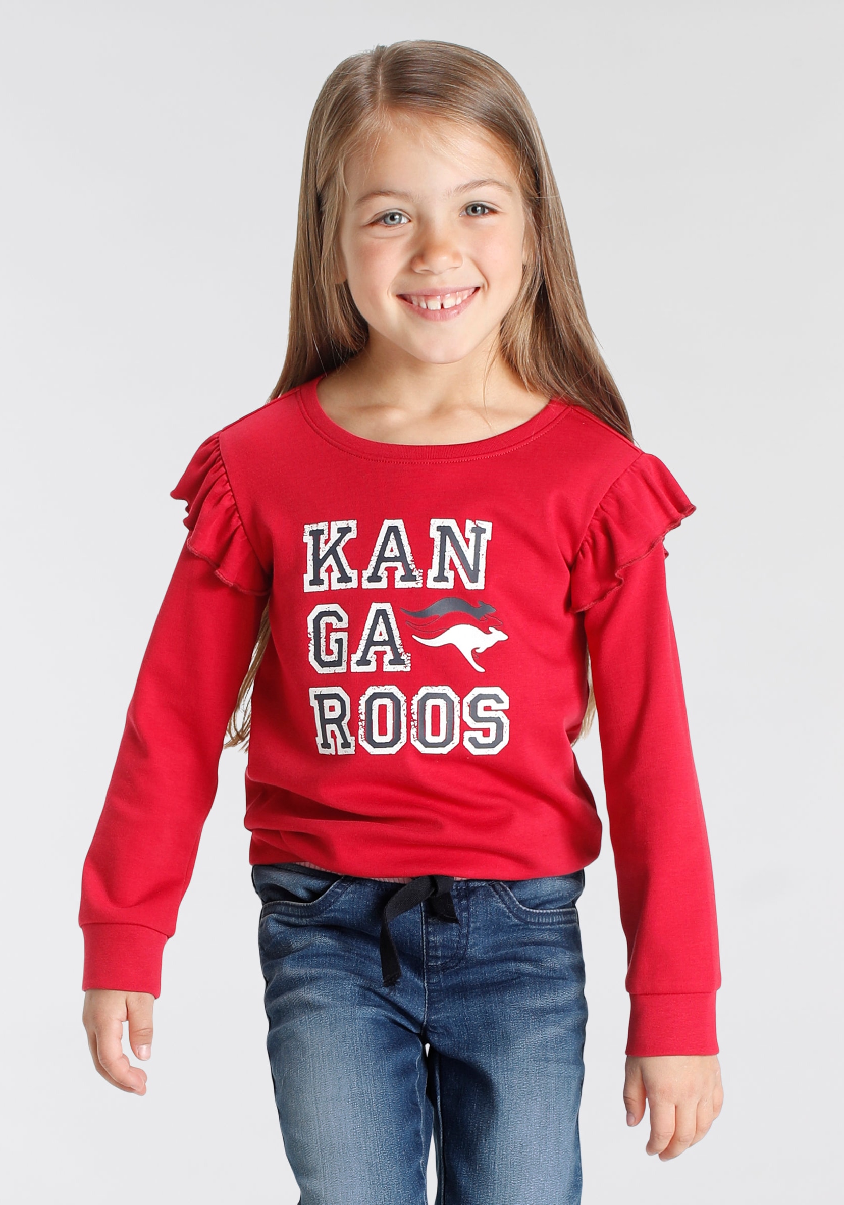 KangaROOS BAUR Sweatshirt Ärmeln | online an »Glitter«, kaufen mit den Rüschen