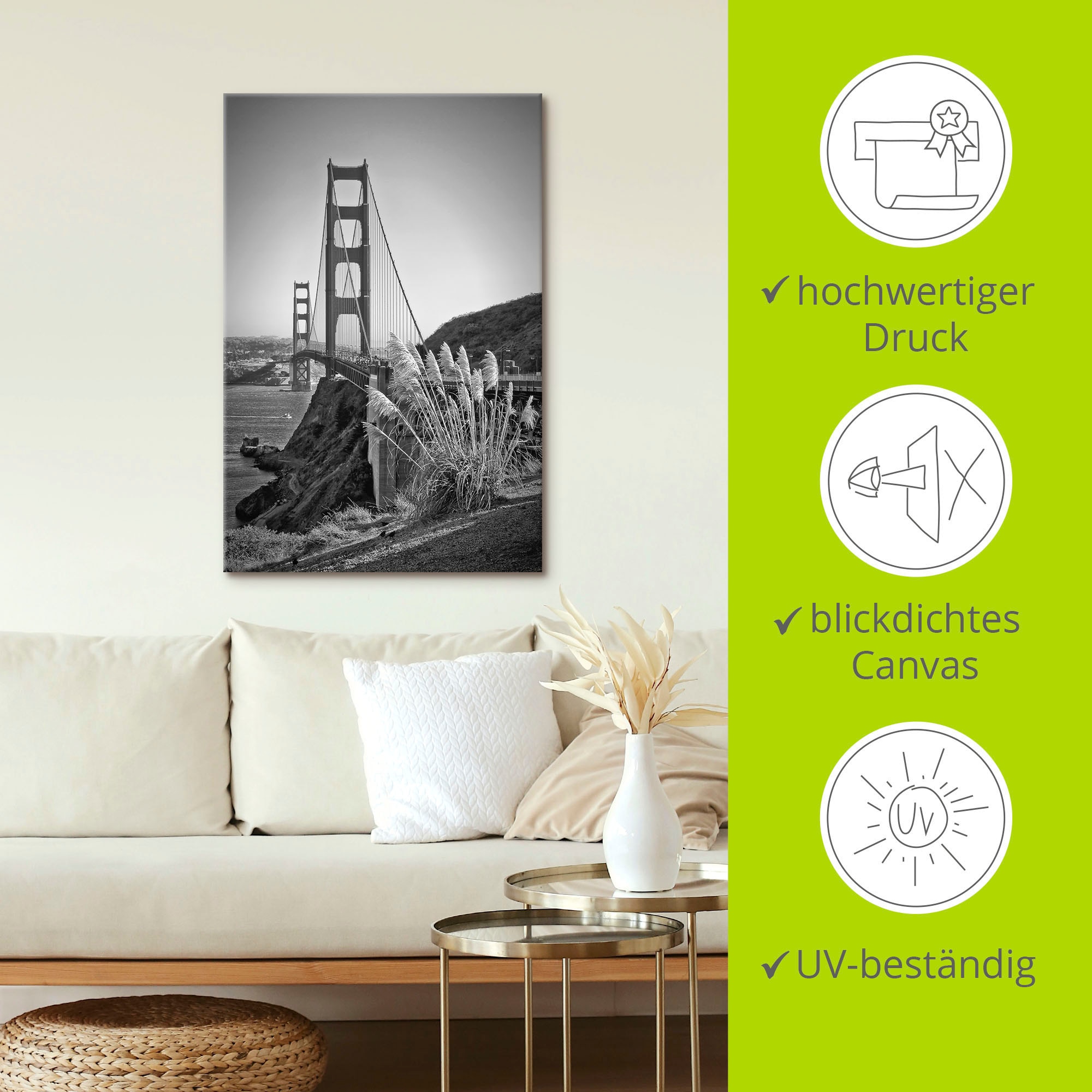 Artland Wandbild »San Francisco Golden Gate Bridge«, Amerika, (1 St.), als Leinwandbild, Poster in verschied. Größen