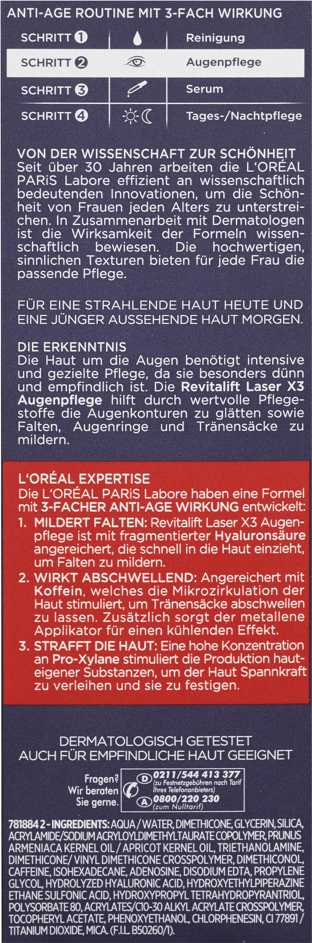 L'ORÉAL PARIS Augencreme »RevitaLift Laser X3 Anti-Age Pflege«, mit wertvollen Pflegestoffen