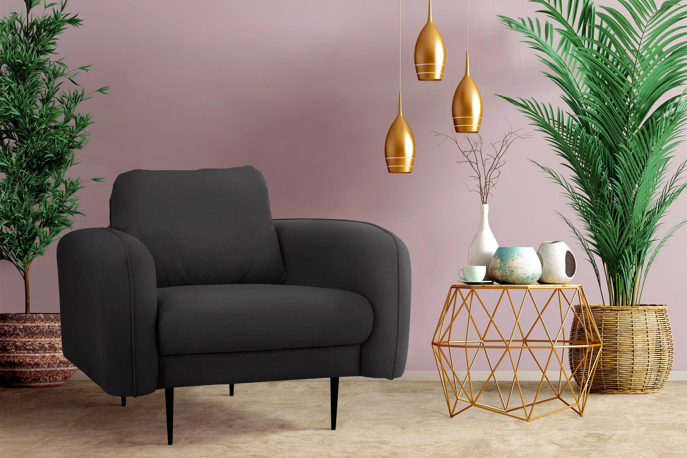 Home affaire Sessel "Skidi" mit losem Rückenkissen und Keder oben auf der A günstig online kaufen