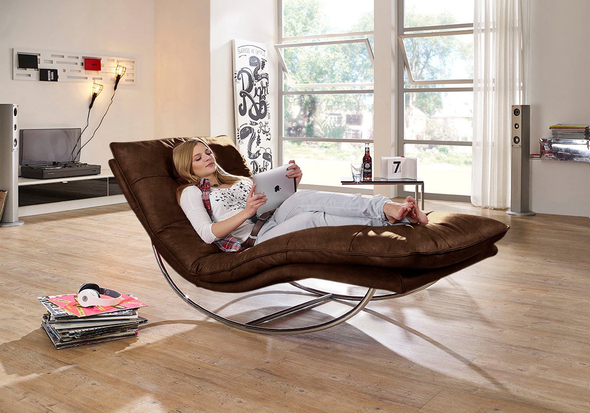 W.SCHILLIG Relaxliege "daily dreams" in Waffelkissen-Optik, Schaukelgestell Chrom glänzend, in 2 Breiten