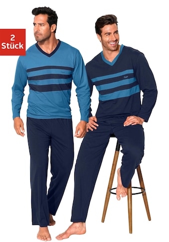 le jogger® Pyjama, (Packung, 4 tlg., 2 Stück), mit kontrastfarbigen Einsätzen vorn kaufen